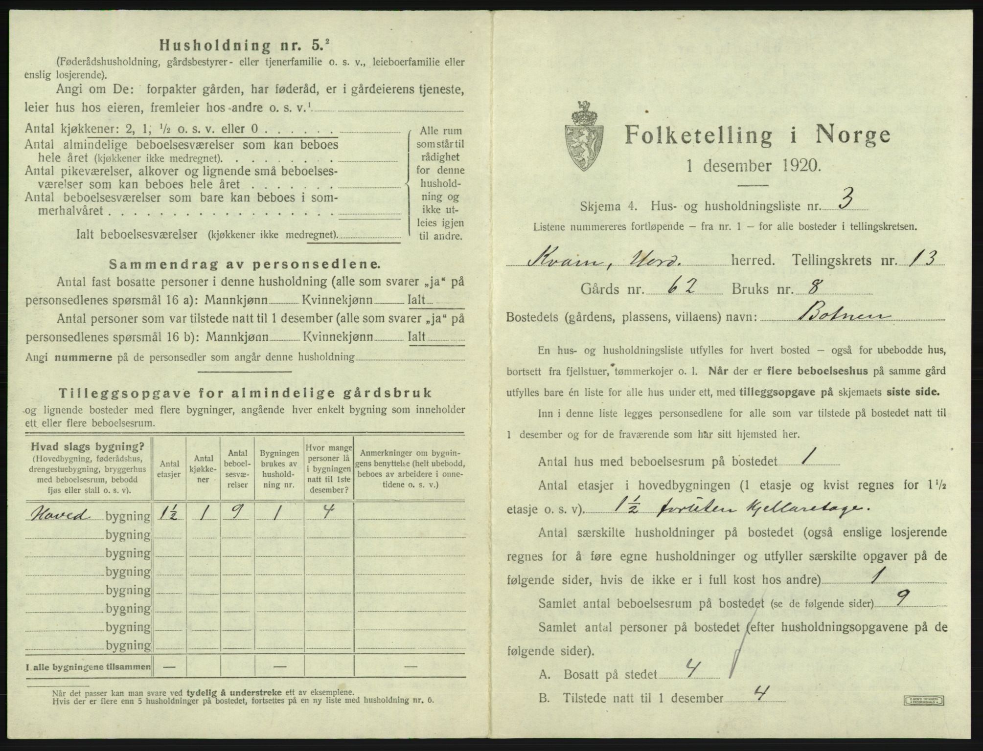 SAB, 1920 census for Kvam, 1920, p. 1124