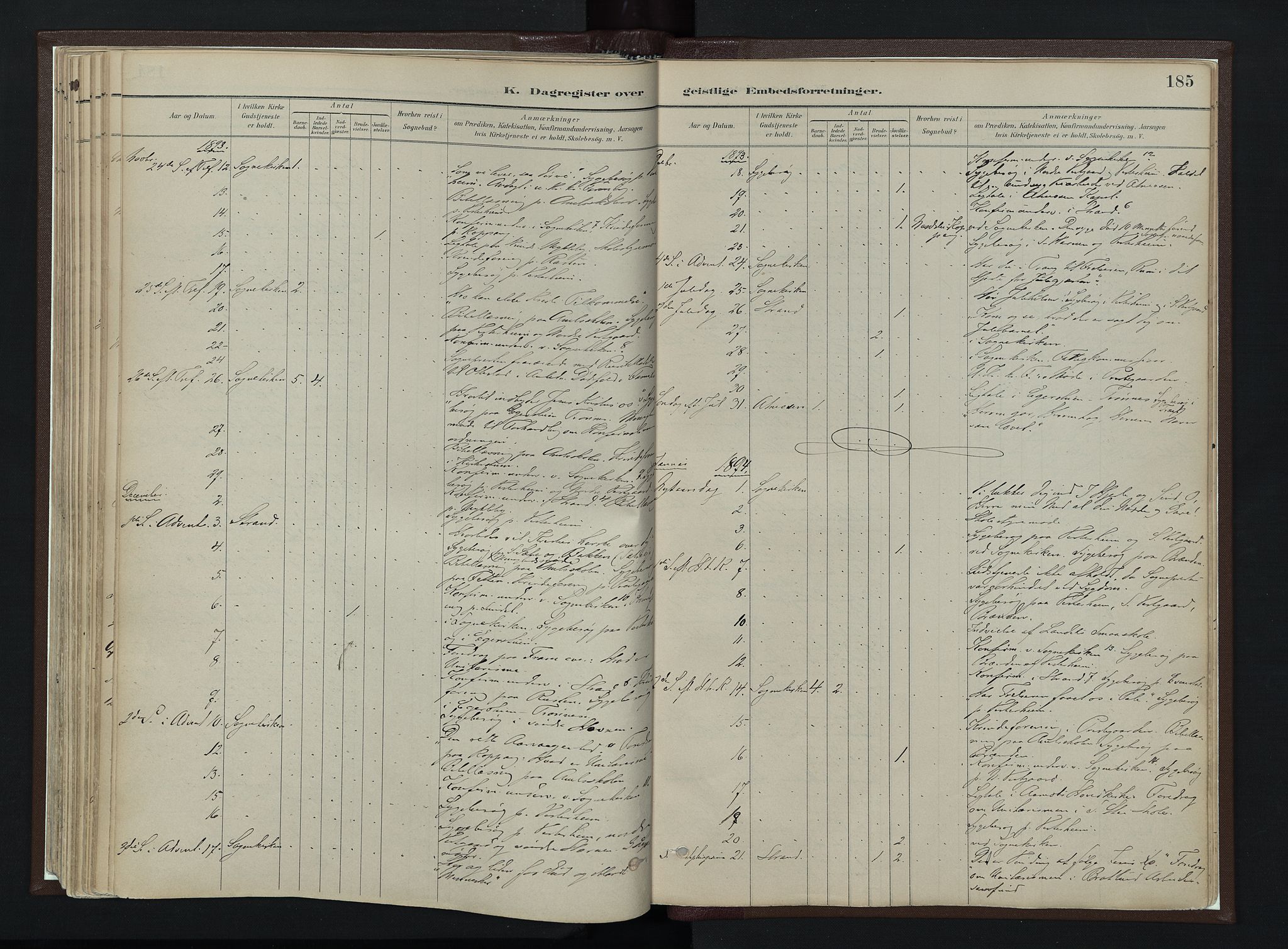 Stor-Elvdal prestekontor, SAH/PREST-052/H/Ha/Haa/L0003: Parish register (official) no. 3, 1882-1901, p. 185