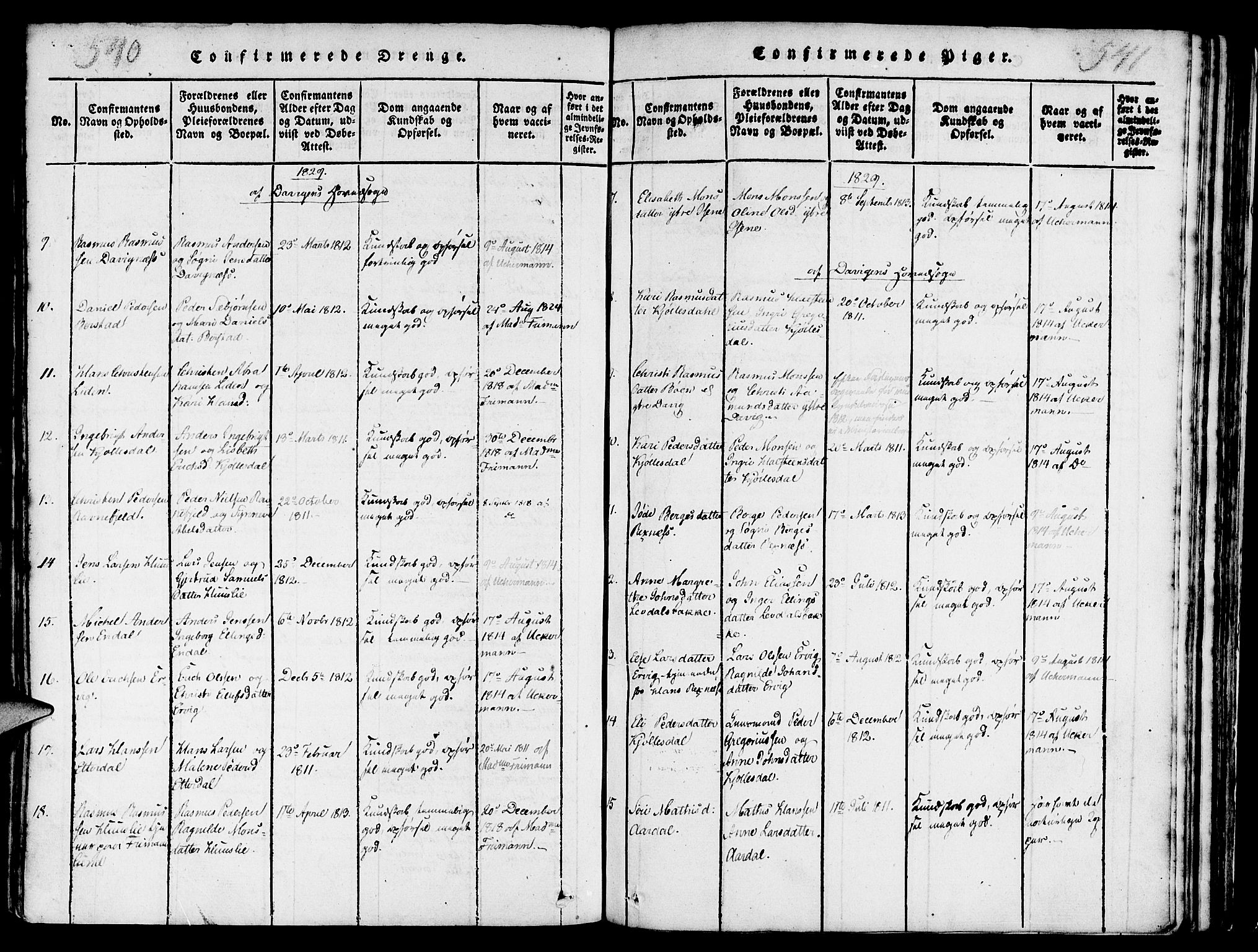 Davik sokneprestembete, SAB/A-79701/H/Haa/Haaa/L0003: Parish register (official) no. A 3, 1816-1830, p. 540-541
