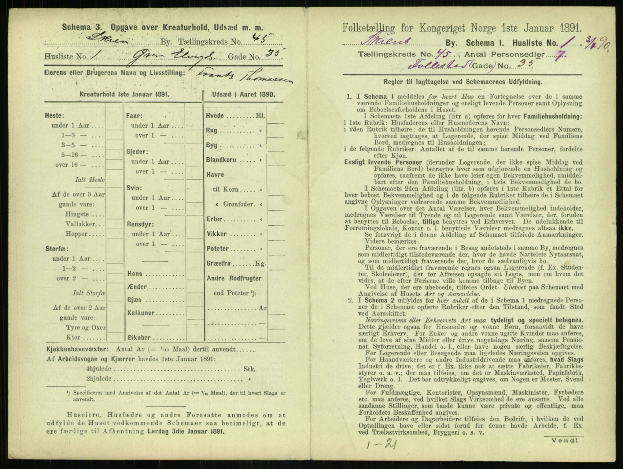 RA, 1891 census for 0806 Skien, 1891, p. 1566