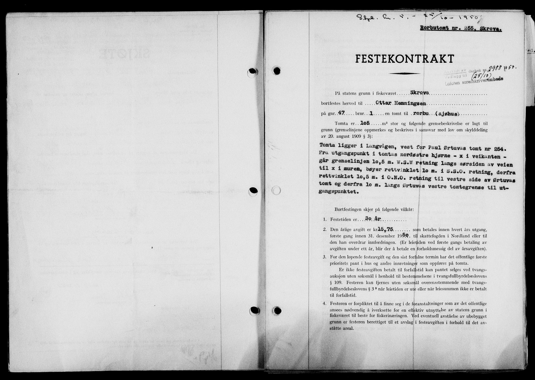 Lofoten sorenskriveri, SAT/A-0017/1/2/2C/L0024a: Mortgage book no. 24a, 1950-1950, Diary no: : 2988/1950