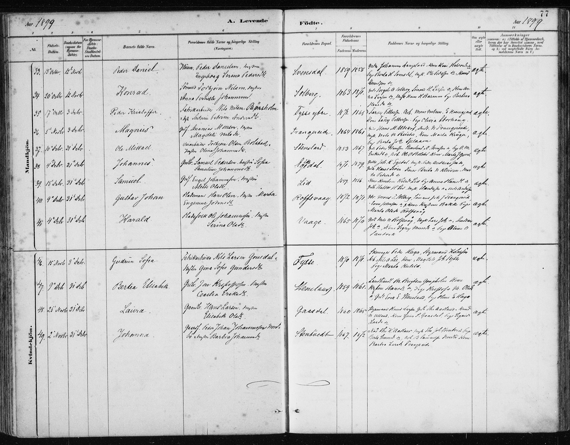 Samnanger Sokneprestembete, AV/SAB-A-77501/H/Haa: Parish register (official) no. A 1, 1885-1901, p. 77