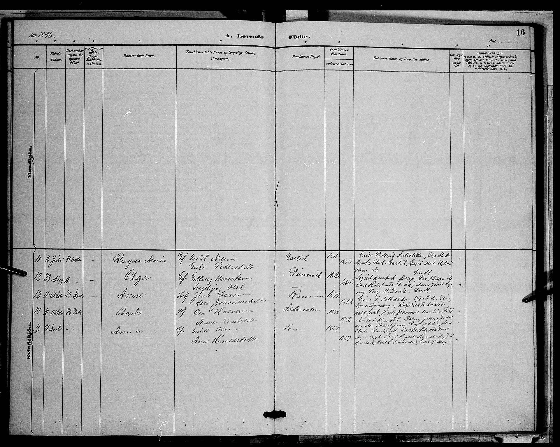 Nord-Aurdal prestekontor, AV/SAH-PREST-132/H/Ha/Hab/L0009: Parish register (copy) no. 9, 1887-1897, p. 16