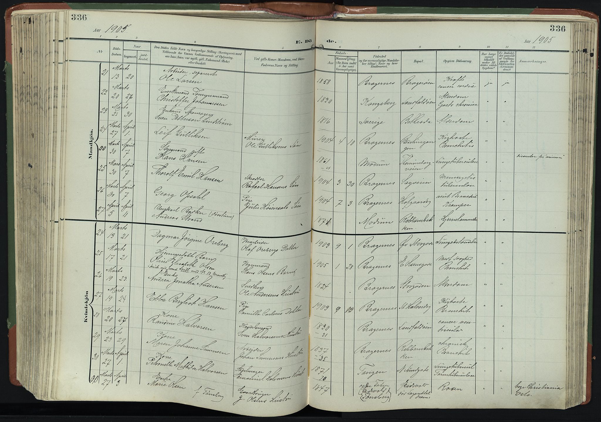 Bragernes kirkebøker, AV/SAKO-A-6/F/Fb/L0009: Parish register (official) no. II 9, 1902-1911, p. 336