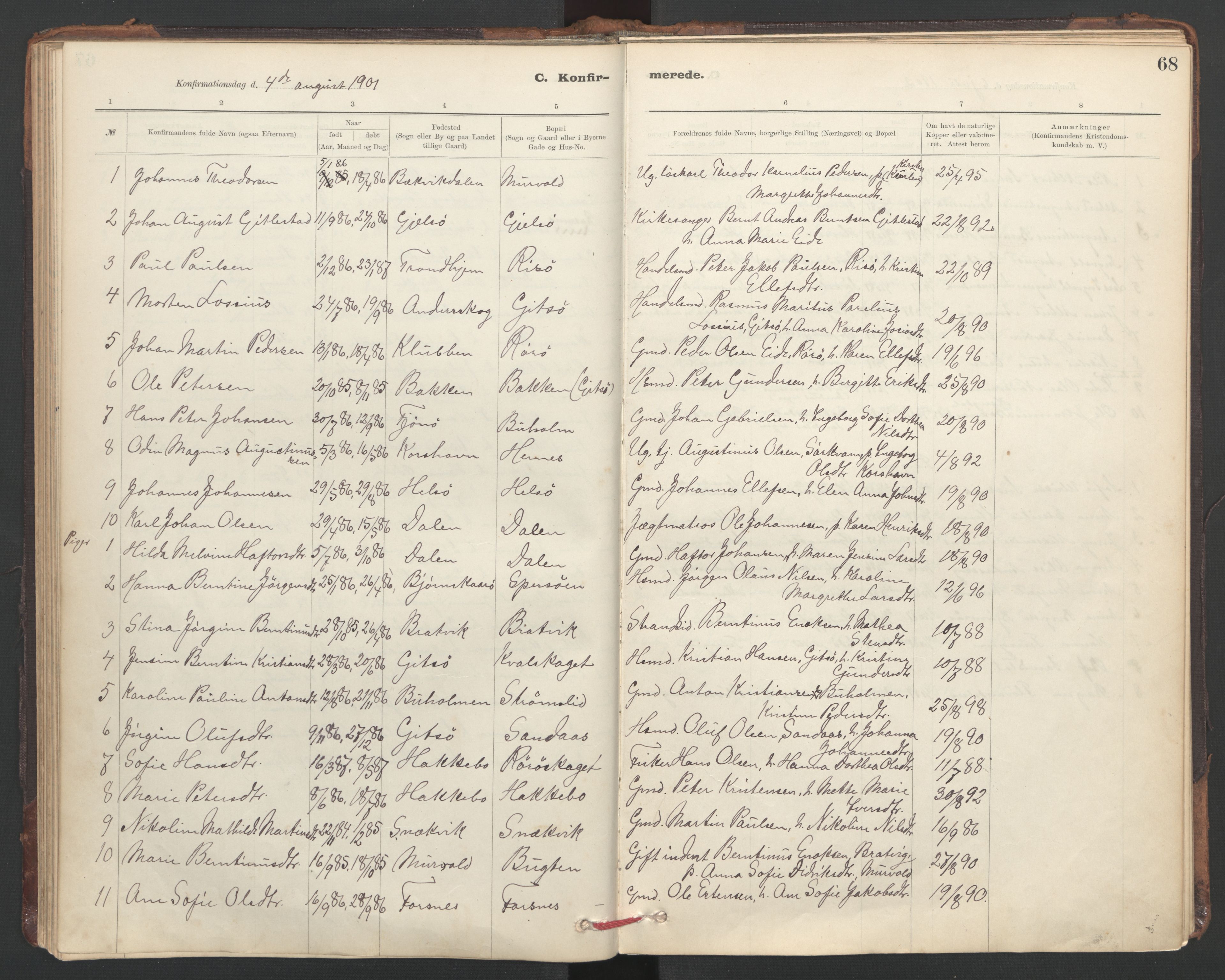 Ministerialprotokoller, klokkerbøker og fødselsregistre - Sør-Trøndelag, AV/SAT-A-1456/635/L0552: Parish register (official) no. 635A02, 1899-1919, p. 68
