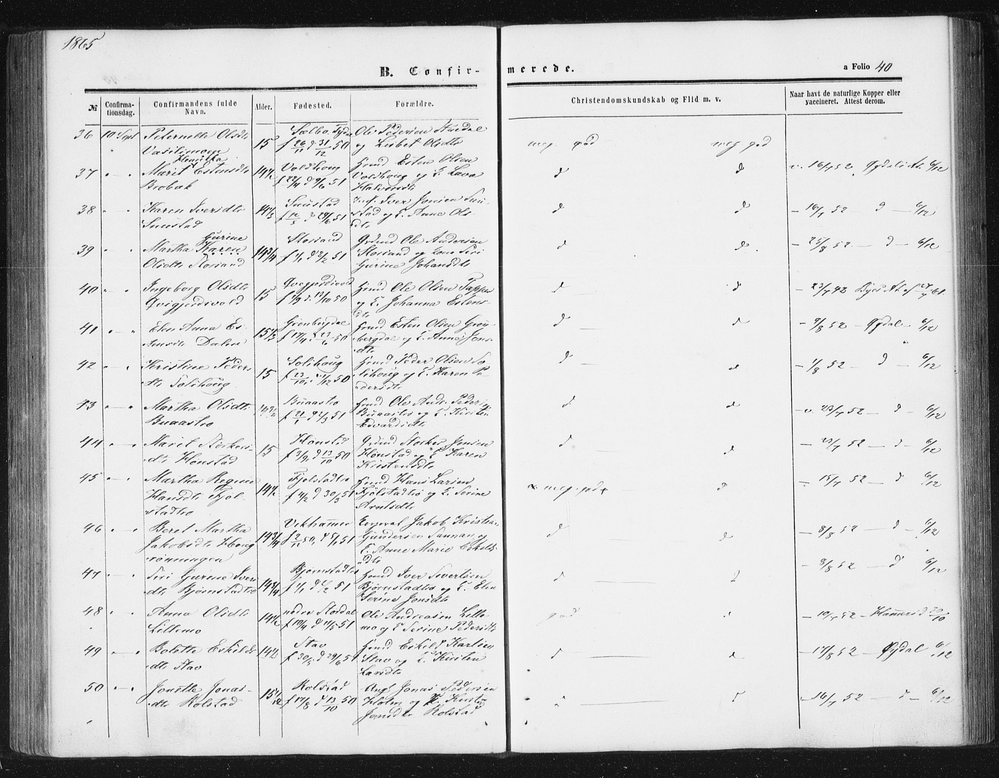 Ministerialprotokoller, klokkerbøker og fødselsregistre - Sør-Trøndelag, AV/SAT-A-1456/616/L0408: Parish register (official) no. 616A05, 1857-1865, p. 40