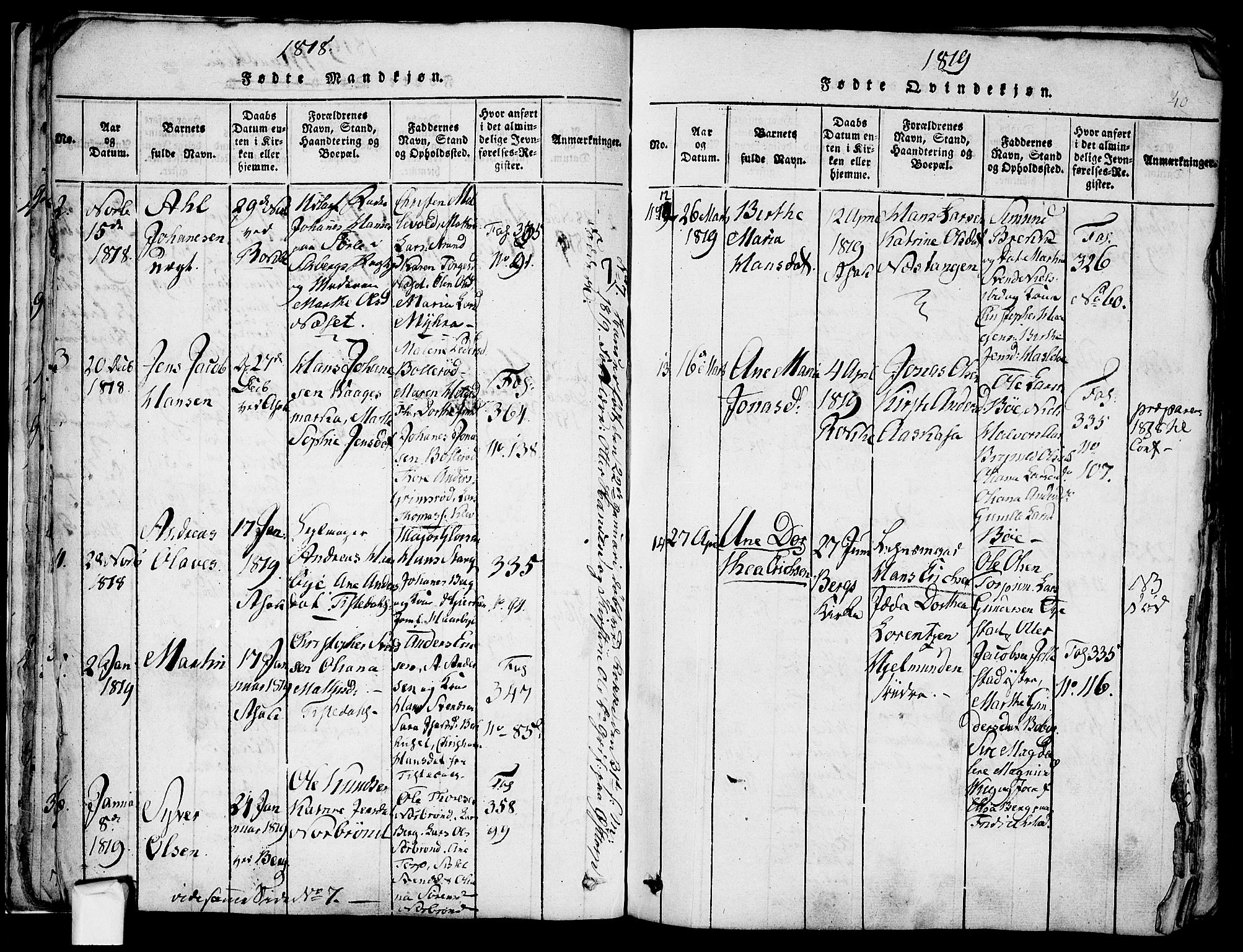 Berg prestekontor Kirkebøker, AV/SAO-A-10902/F/Fa/L0002: Parish register (official) no. I 2, 1815-1831, p. 40