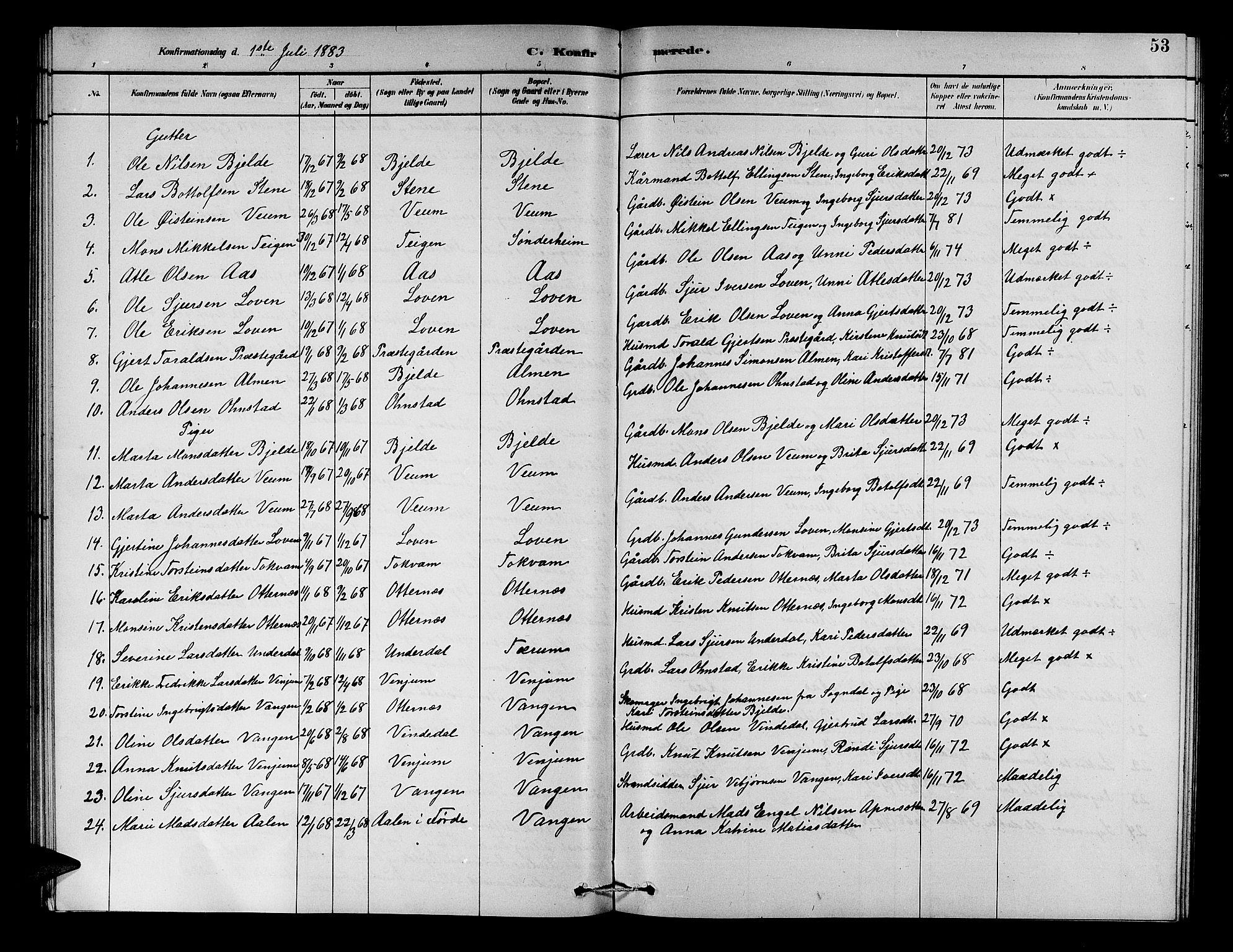 Aurland sokneprestembete, AV/SAB-A-99937/H/Hb/Hba/L0002: Parish register (copy) no. A 2, 1880-1895, p. 53