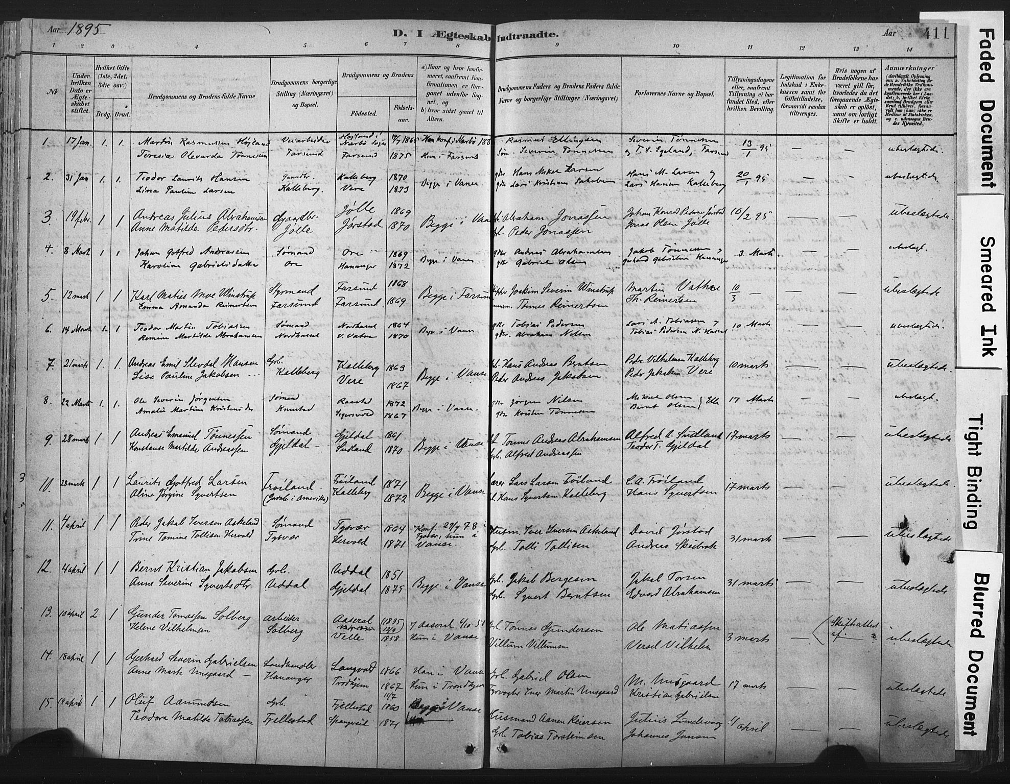 Lista sokneprestkontor, AV/SAK-1111-0027/F/Fa/L0012: Parish register (official) no. A 12, 1879-1903, p. 411