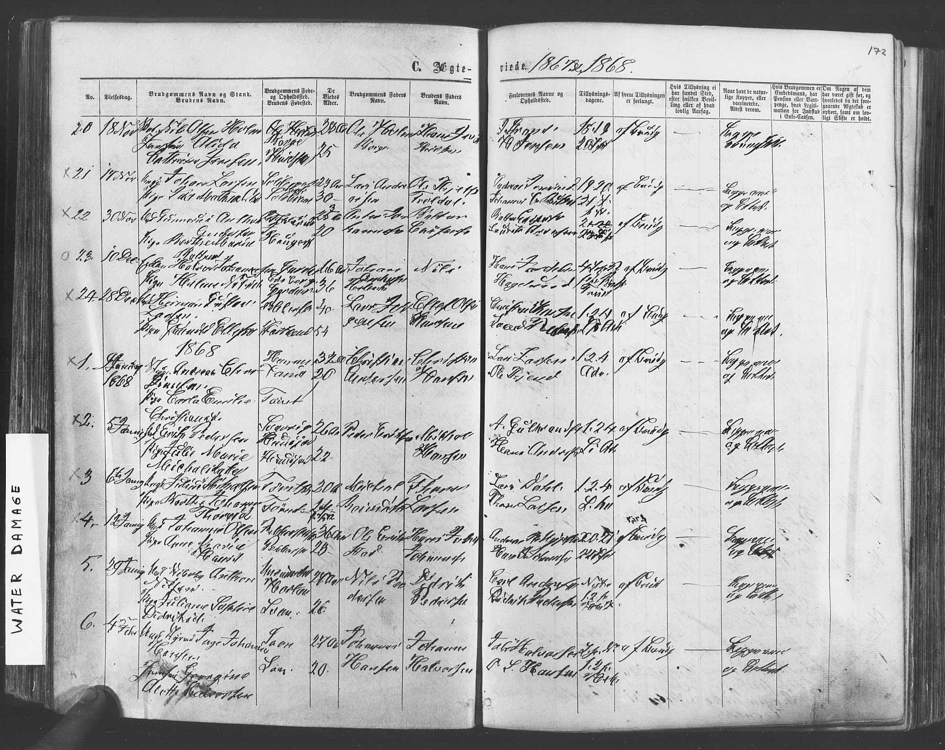 Vestby prestekontor Kirkebøker, SAO/A-10893/F/Fa/L0008: Parish register (official) no. I 8, 1863-1877, p. 172