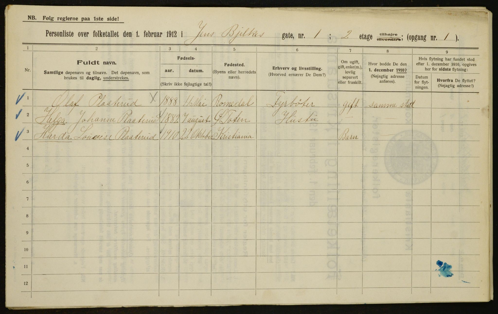 OBA, Municipal Census 1912 for Kristiania, 1912, p. 45791