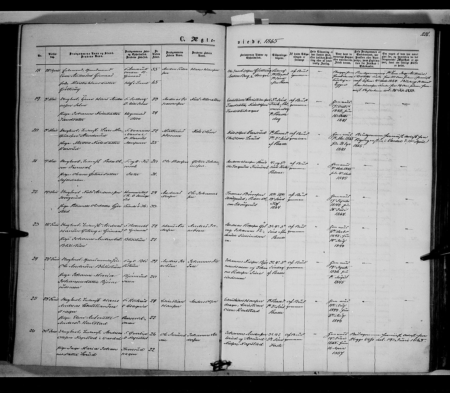 Vestre Toten prestekontor, SAH/PREST-108/H/Ha/Haa/L0007: Parish register (official) no. 7, 1862-1869, p. 226