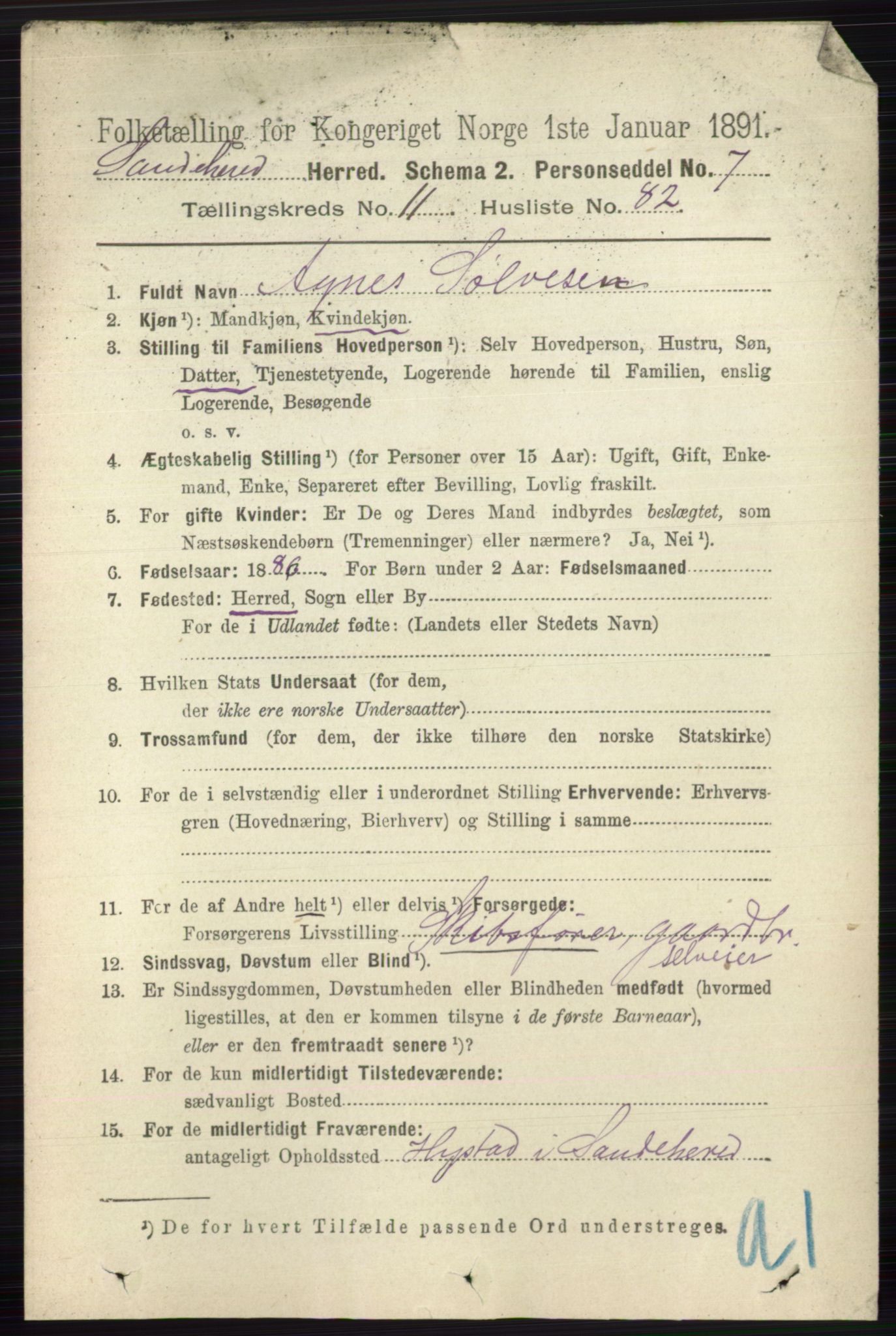 RA, 1891 census for 0724 Sandeherred, 1891, p. 7133