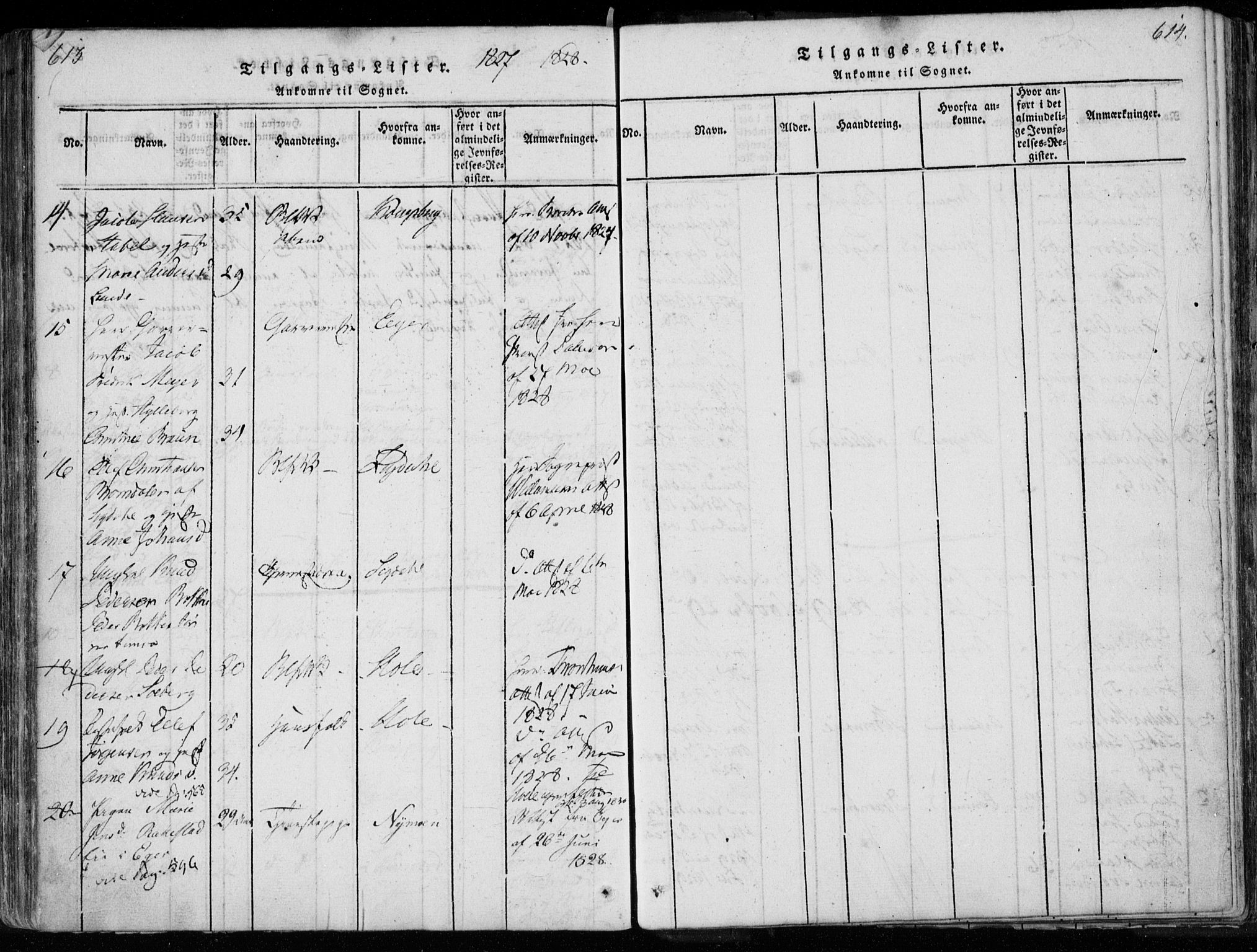 Modum kirkebøker, SAKO/A-234/F/Fa/L0005: Parish register (official) no. 5, 1824-1841, p. 613-614