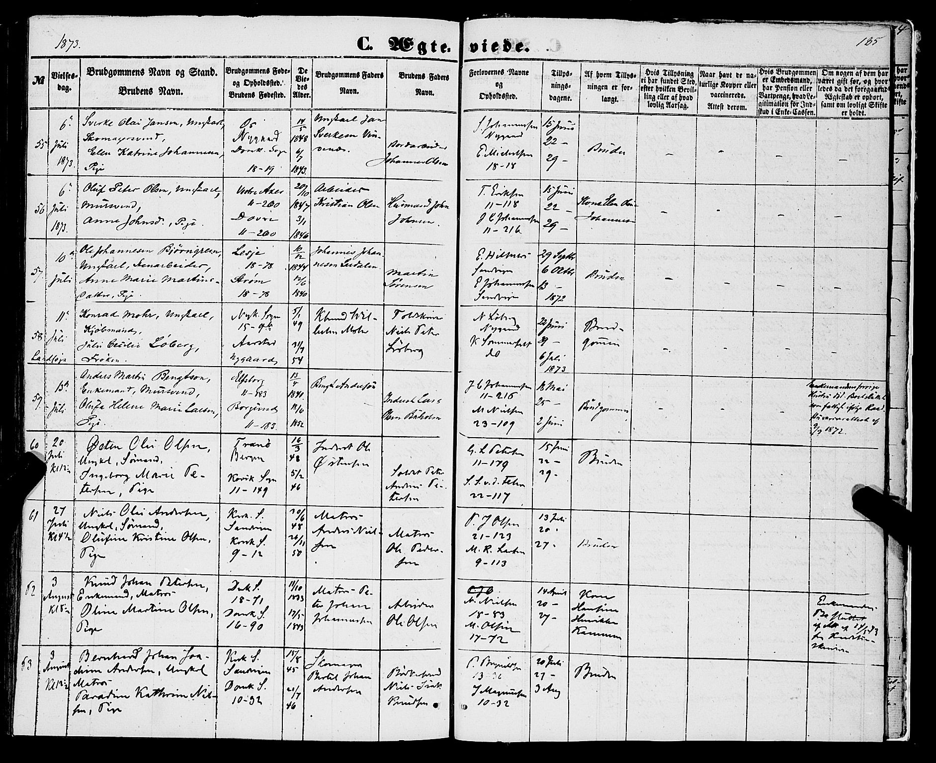 Domkirken sokneprestembete, AV/SAB-A-74801/H/Haa/L0034: Parish register (official) no. D 2, 1853-1874, p. 185