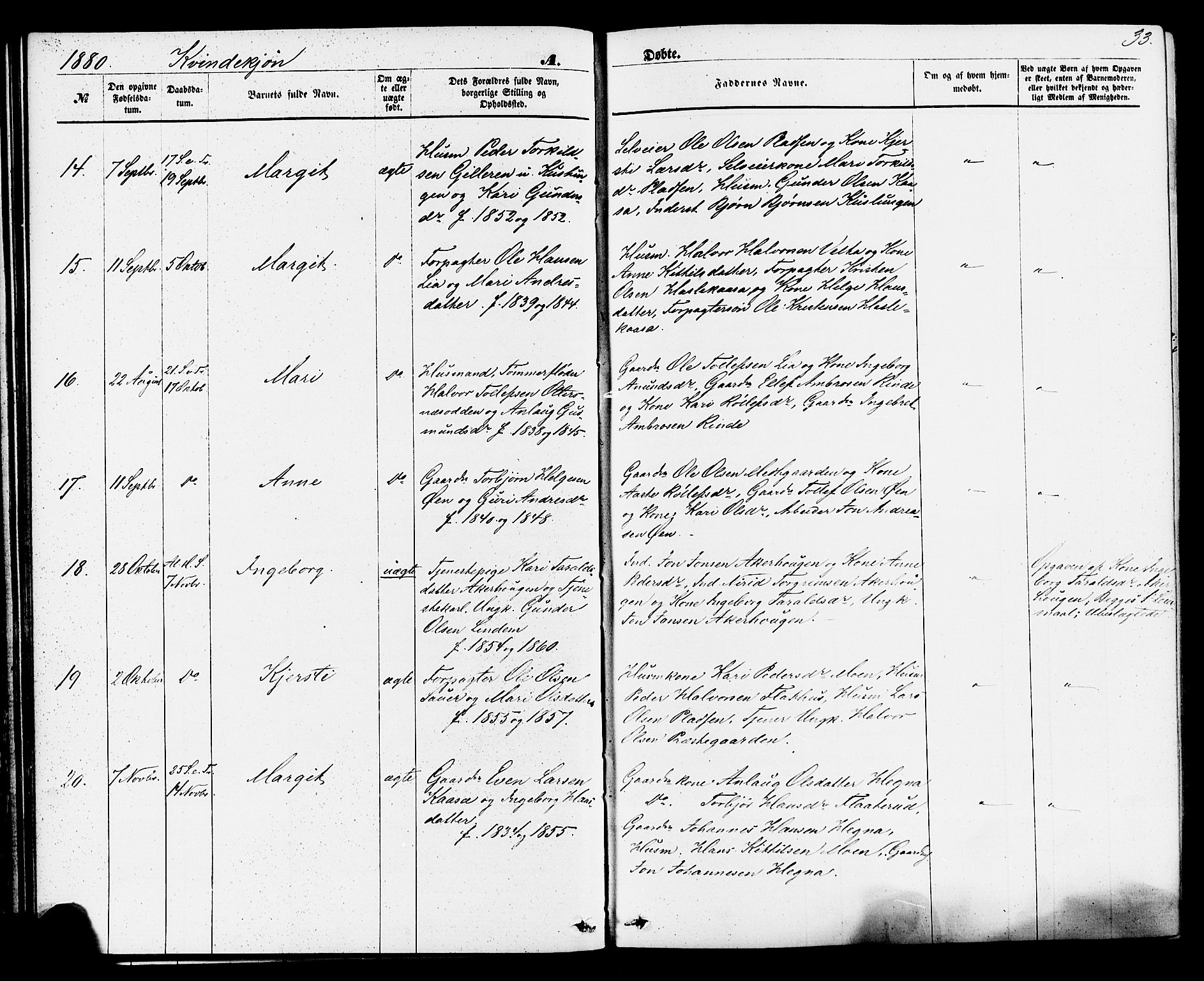 Sauherad kirkebøker, SAKO/A-298/F/Fa/L0008: Parish register (official) no. I 8, 1873-1886, p. 33