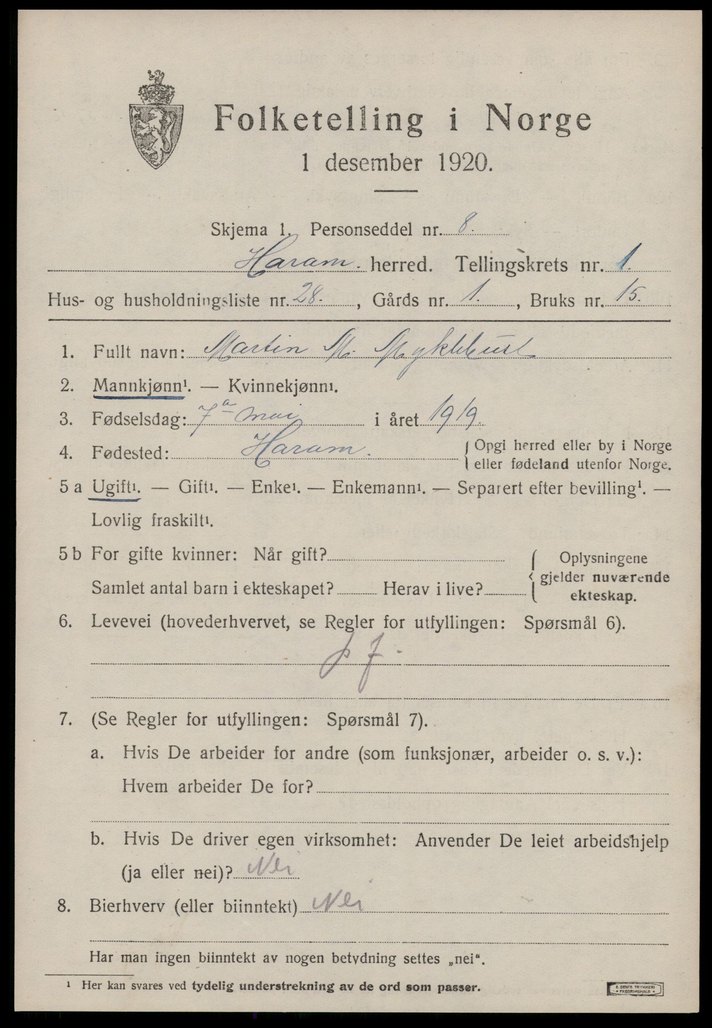 SAT, 1920 census for Haram, 1920, p. 1353