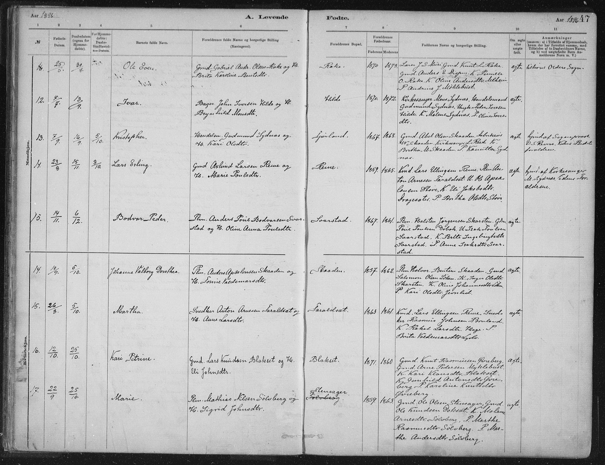 Innvik sokneprestembete, AV/SAB-A-80501: Parish register (official) no. B  1, 1879-1902, p. 47