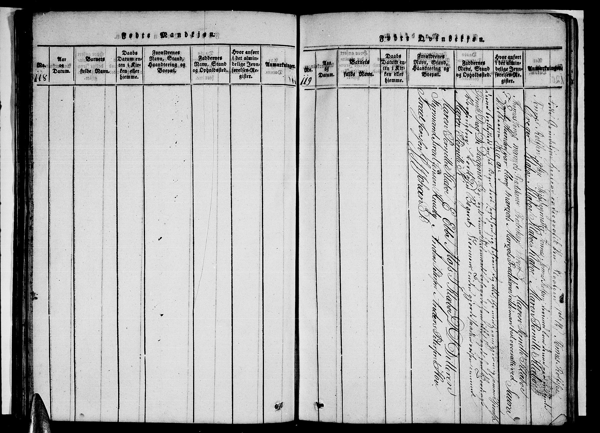 Ministerialprotokoller, klokkerbøker og fødselsregistre - Nordland, AV/SAT-A-1459/838/L0554: Parish register (copy) no. 838C01, 1820-1828, p. 118-119