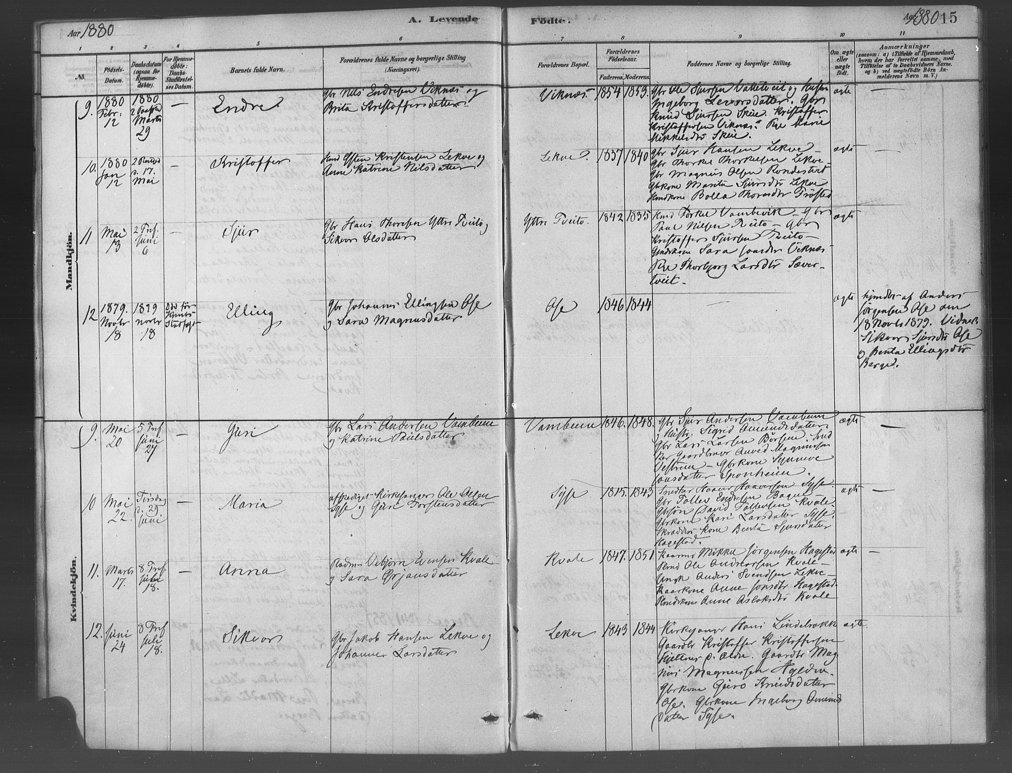 Ulvik sokneprestembete, AV/SAB-A-78801/H/Haa: Parish register (official) no. B 1, 1878-1897, p. 15