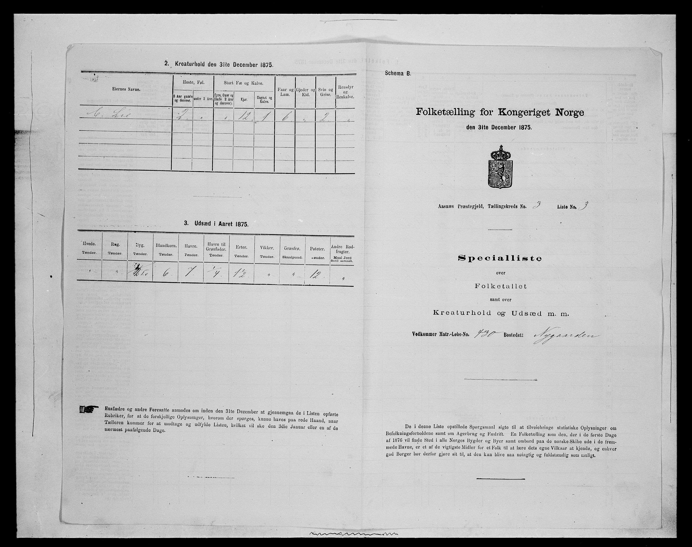 SAH, 1875 census for 0425P Åsnes, 1875, p. 310