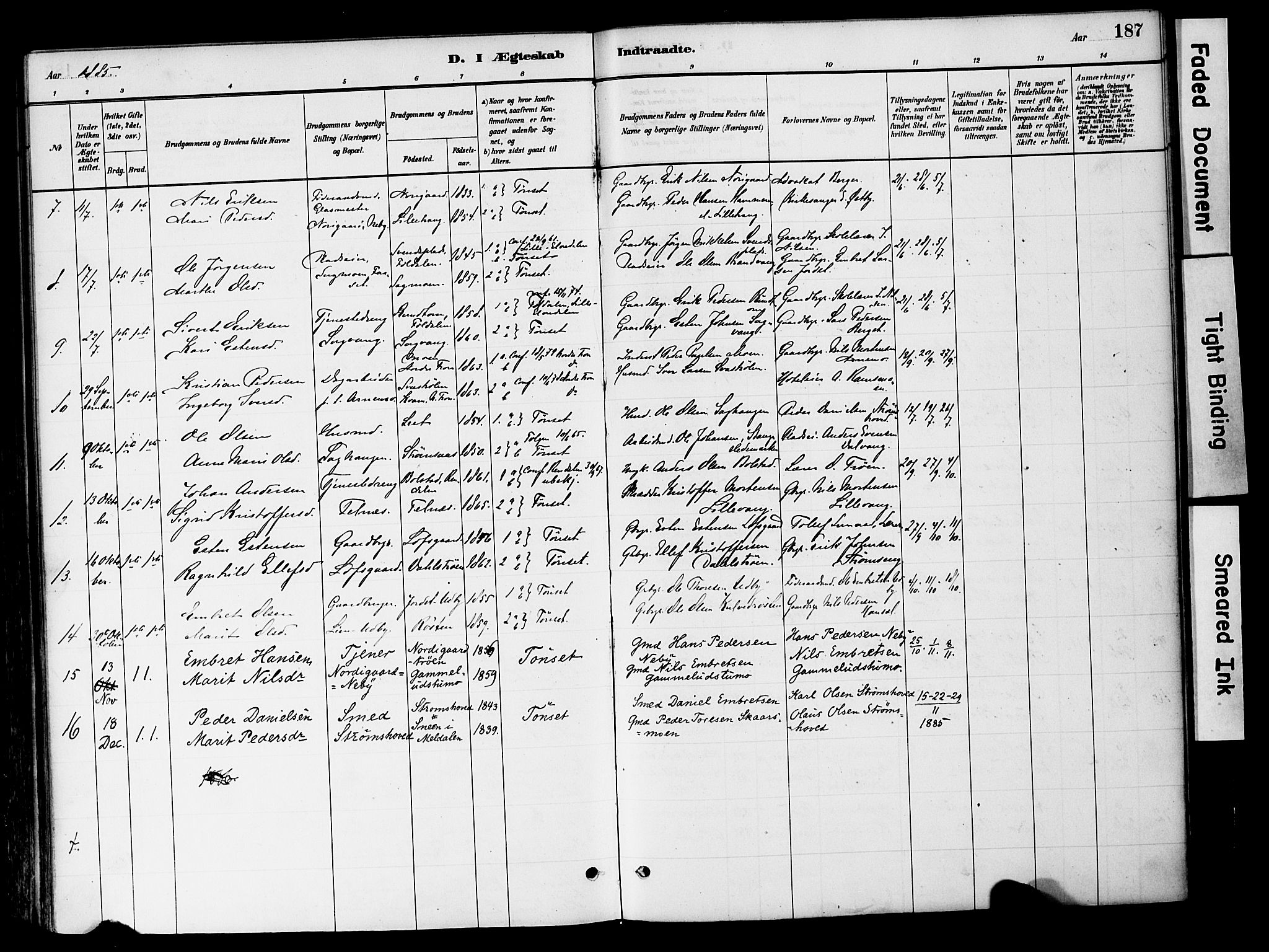 Tynset prestekontor, SAH/PREST-058/H/Ha/Haa/L0022: Parish register (official) no. 22, 1880-1899, p. 187