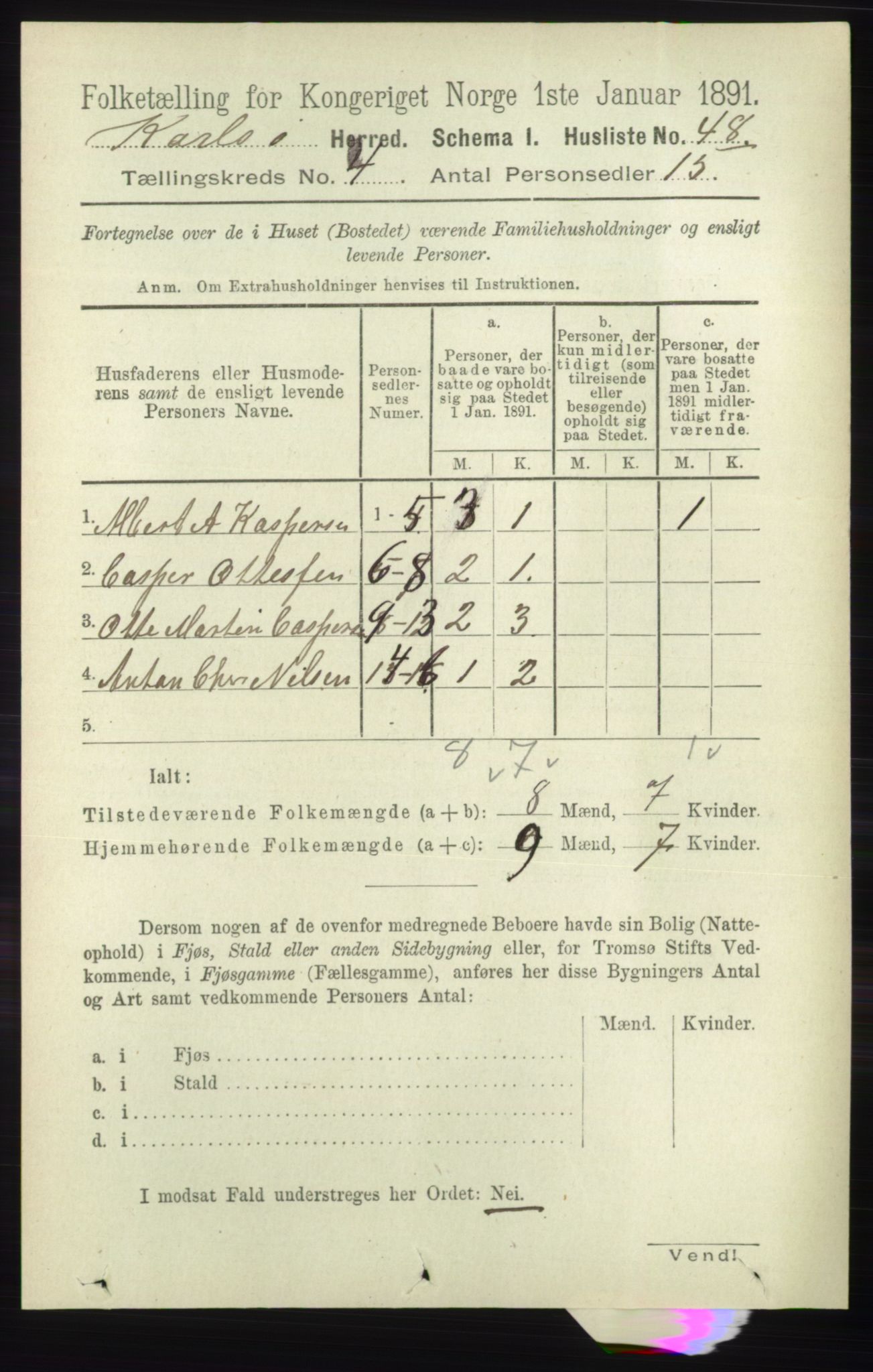 RA, 1891 census for 1936 Karlsøy, 1891, p. 822