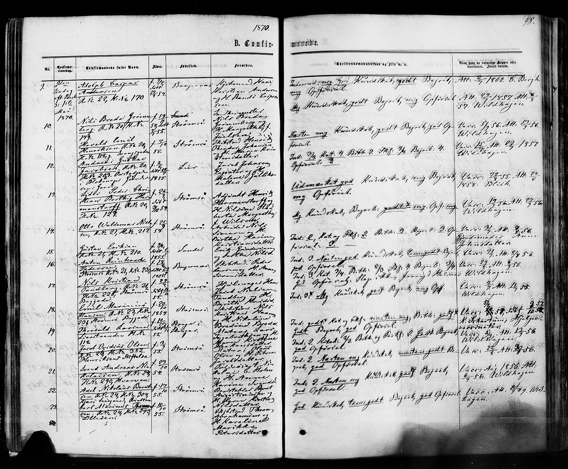 Strømsø kirkebøker, SAKO/A-246/F/Fa/L0018: Parish register (official) no. I 18, 1865-1878, p. 48