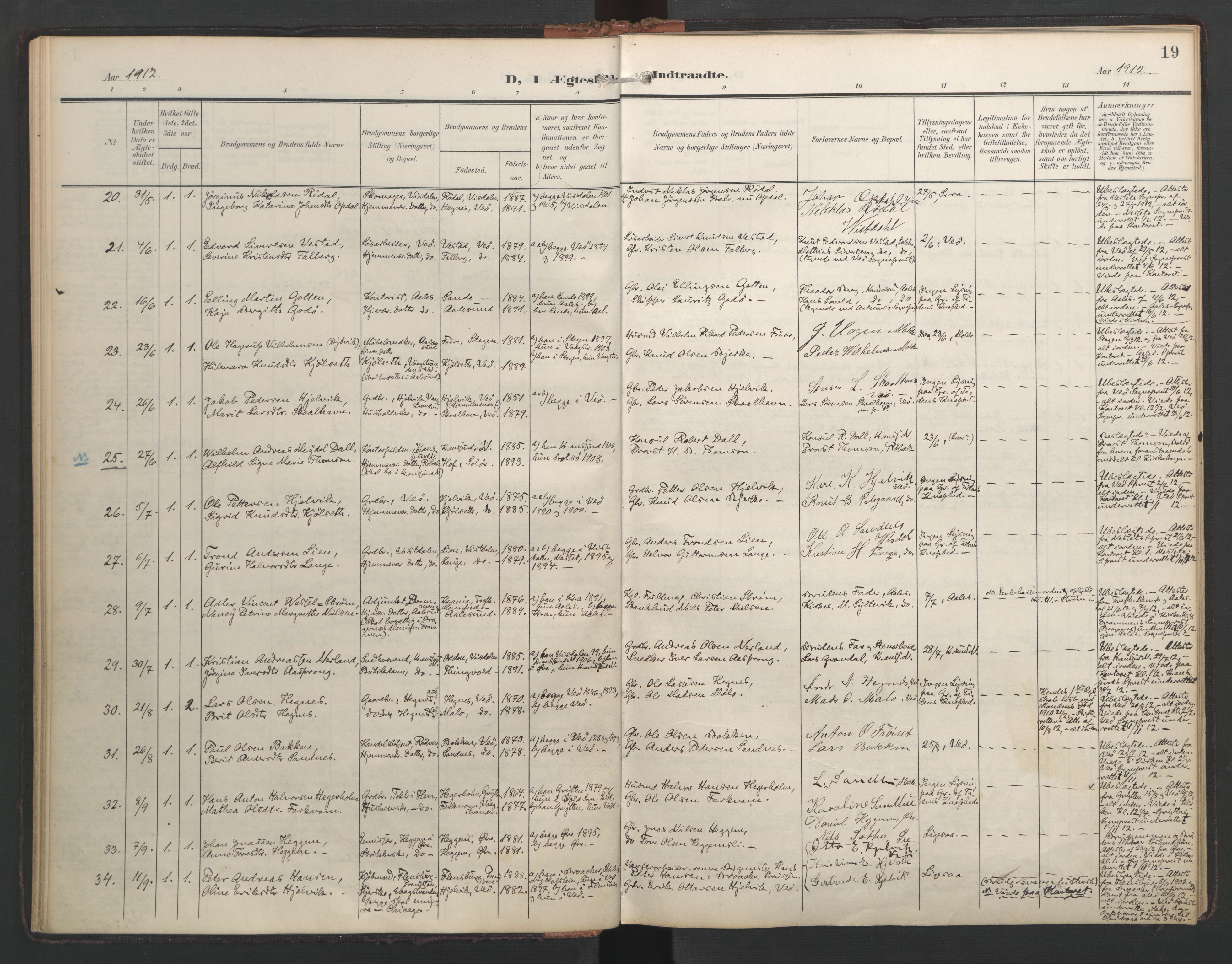 Ministerialprotokoller, klokkerbøker og fødselsregistre - Møre og Romsdal, AV/SAT-A-1454/558/L0694: Parish register (official) no. 558A08, 1907-1922, p. 19