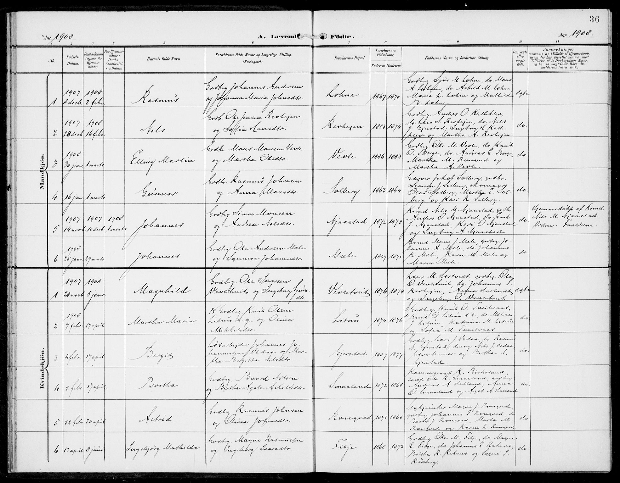 Haus sokneprestembete, AV/SAB-A-75601/H/Haa: Parish register (official) no. C  2, 1900-1915, p. 36