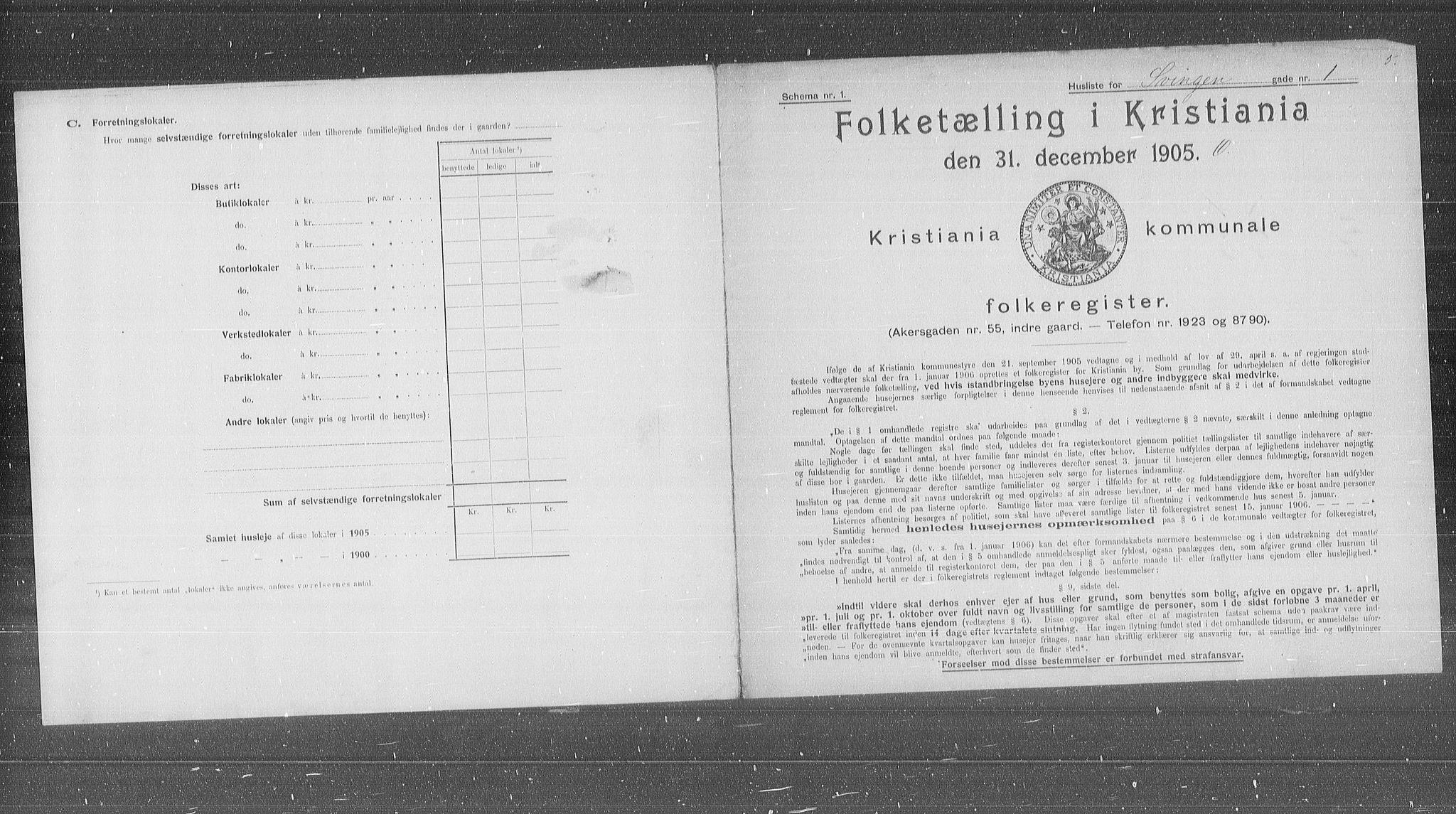 OBA, Municipal Census 1905 for Kristiania, 1905, p. 55433