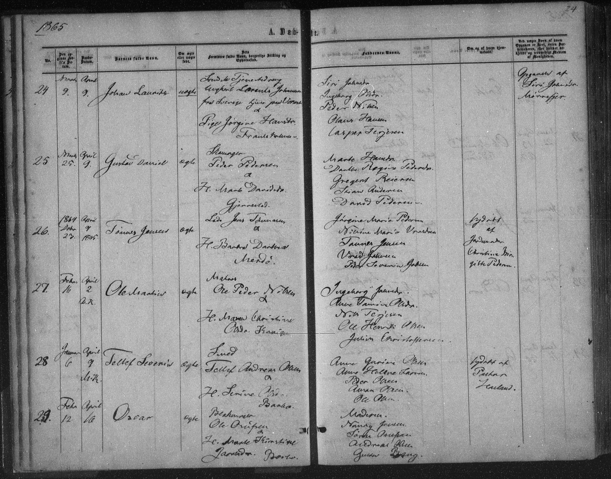 Tromøy sokneprestkontor, AV/SAK-1111-0041/F/Fa/L0007: Parish register (official) no. A 7, 1864-1869, p. 24