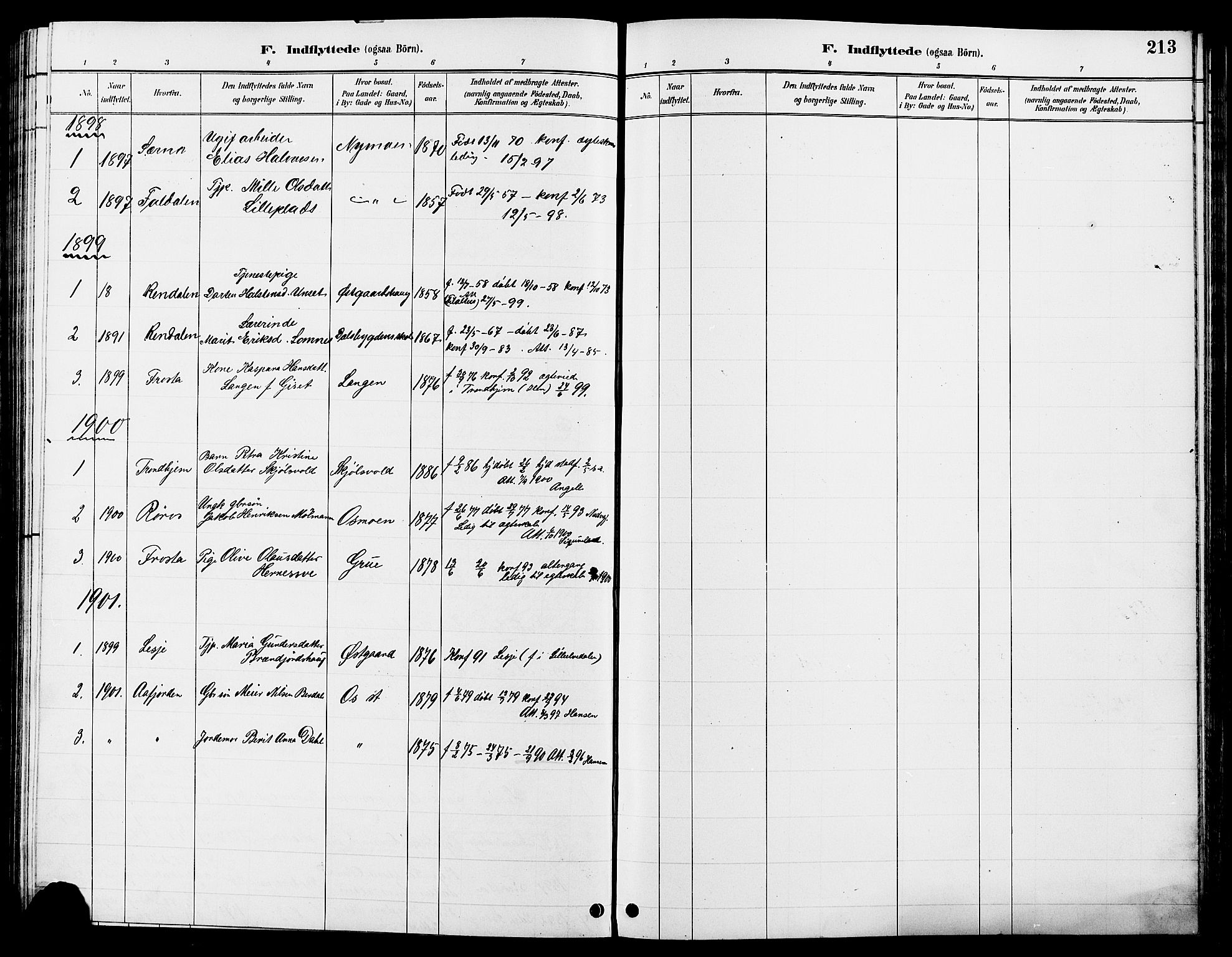 Tolga prestekontor, AV/SAH-PREST-062/L/L0008: Parish register (copy) no. 8, 1887-1912, p. 213