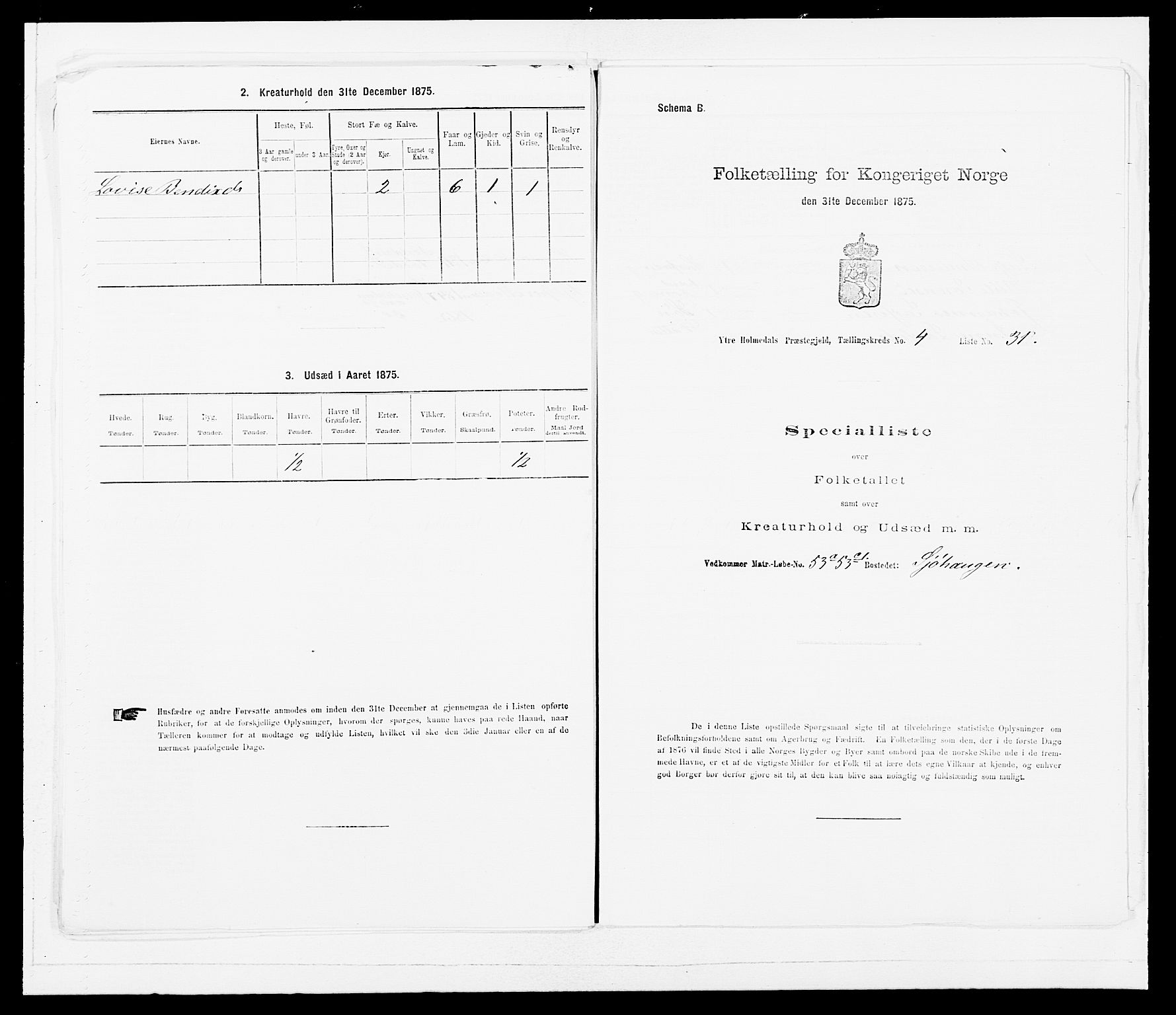 SAB, 1875 census for 1429P Ytre Holmedal, 1875, p. 330