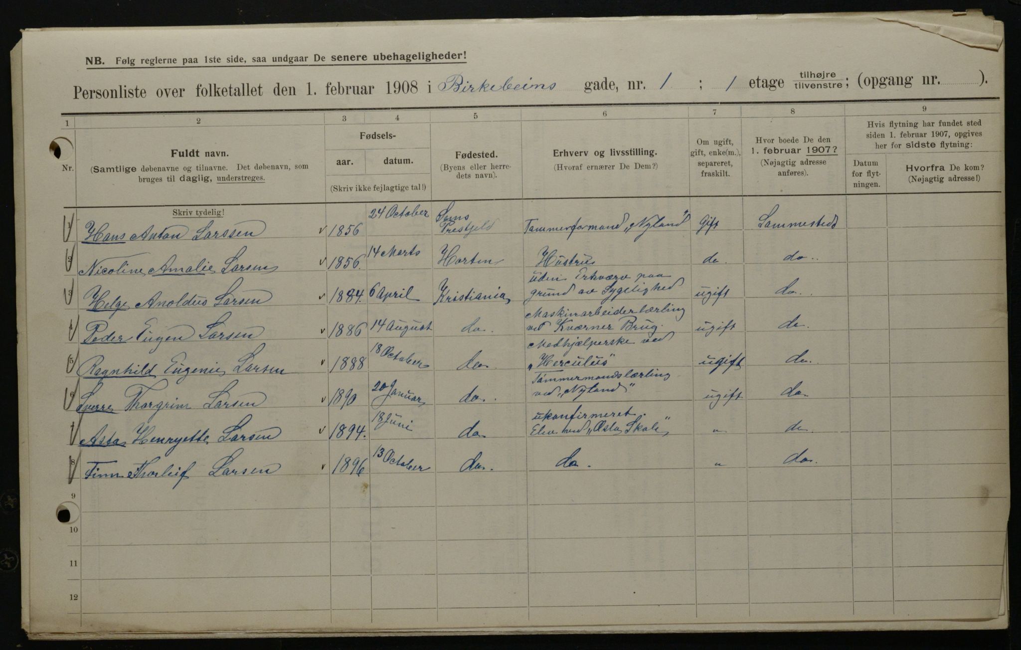 OBA, Municipal Census 1908 for Kristiania, 1908, p. 4844