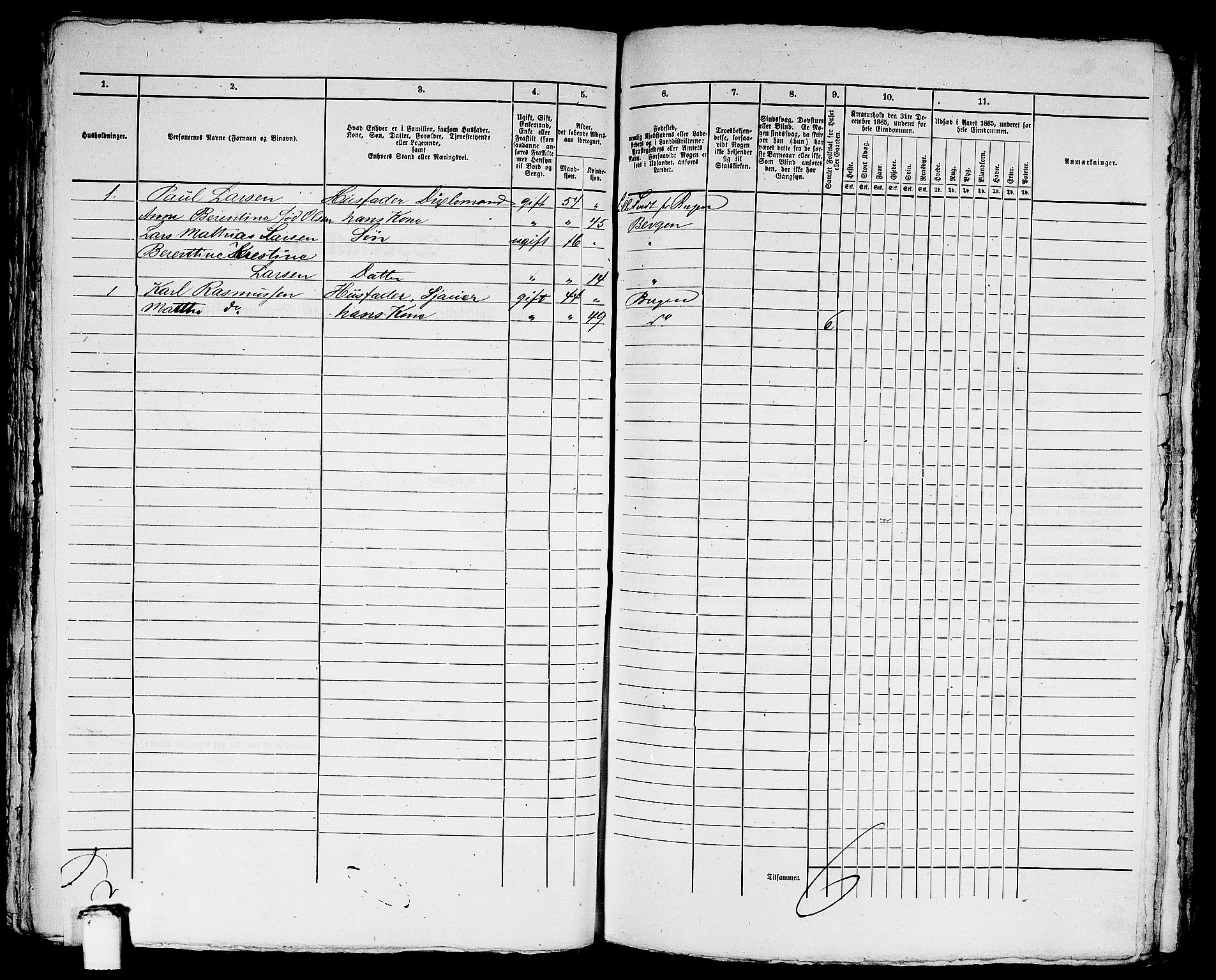 RA, 1865 census for Bergen, 1865, p. 4808