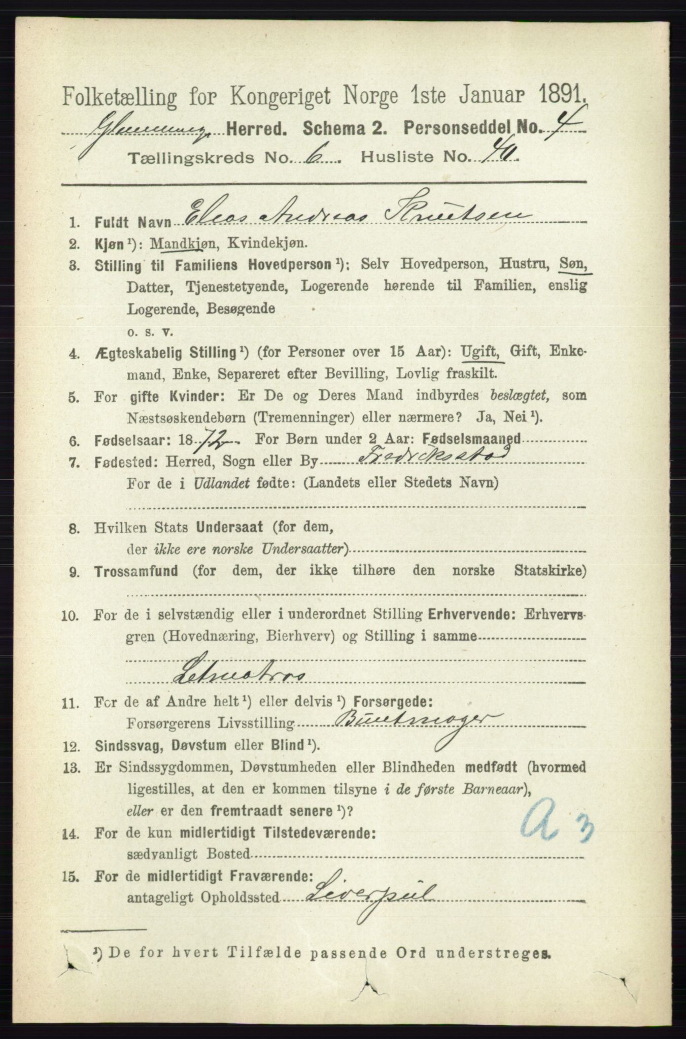 RA, 1891 census for 0132 Glemmen, 1891, p. 7835