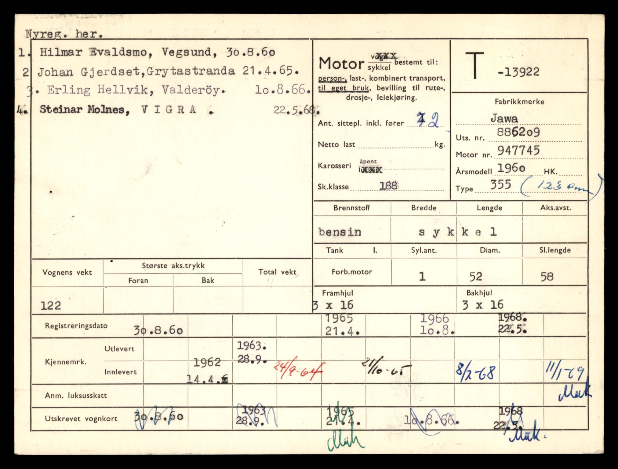 Møre og Romsdal vegkontor - Ålesund trafikkstasjon, AV/SAT-A-4099/F/Fe/L0042: Registreringskort for kjøretøy T 13906 - T 14079, 1927-1998, p. 240