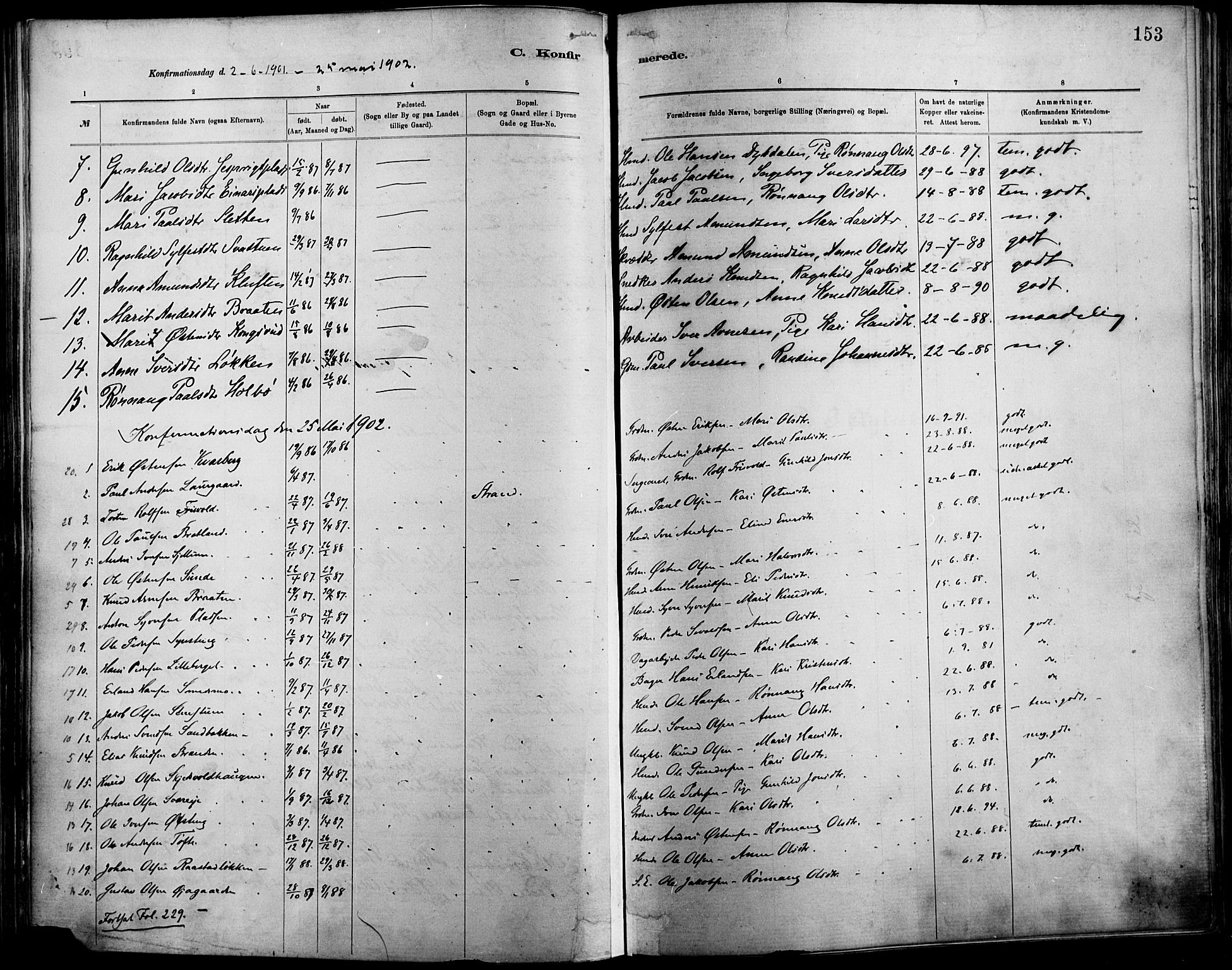 Vågå prestekontor, SAH/PREST-076/H/Ha/Haa/L0009: Parish register (official) no. 9, 1886-1904, p. 153