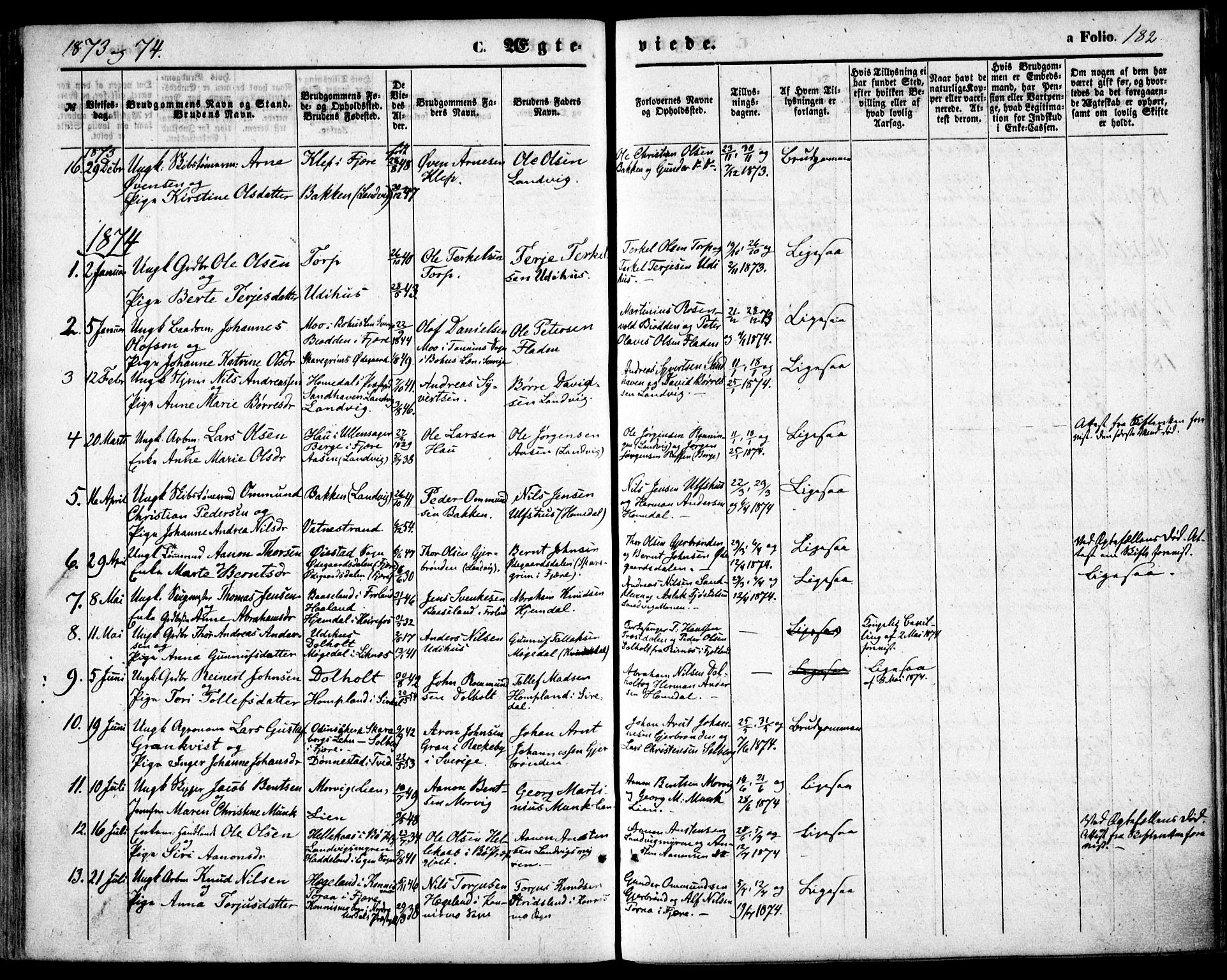 Hommedal sokneprestkontor, AV/SAK-1111-0023/F/Fa/Fab/L0005: Parish register (official) no. A 5, 1861-1877, p. 182