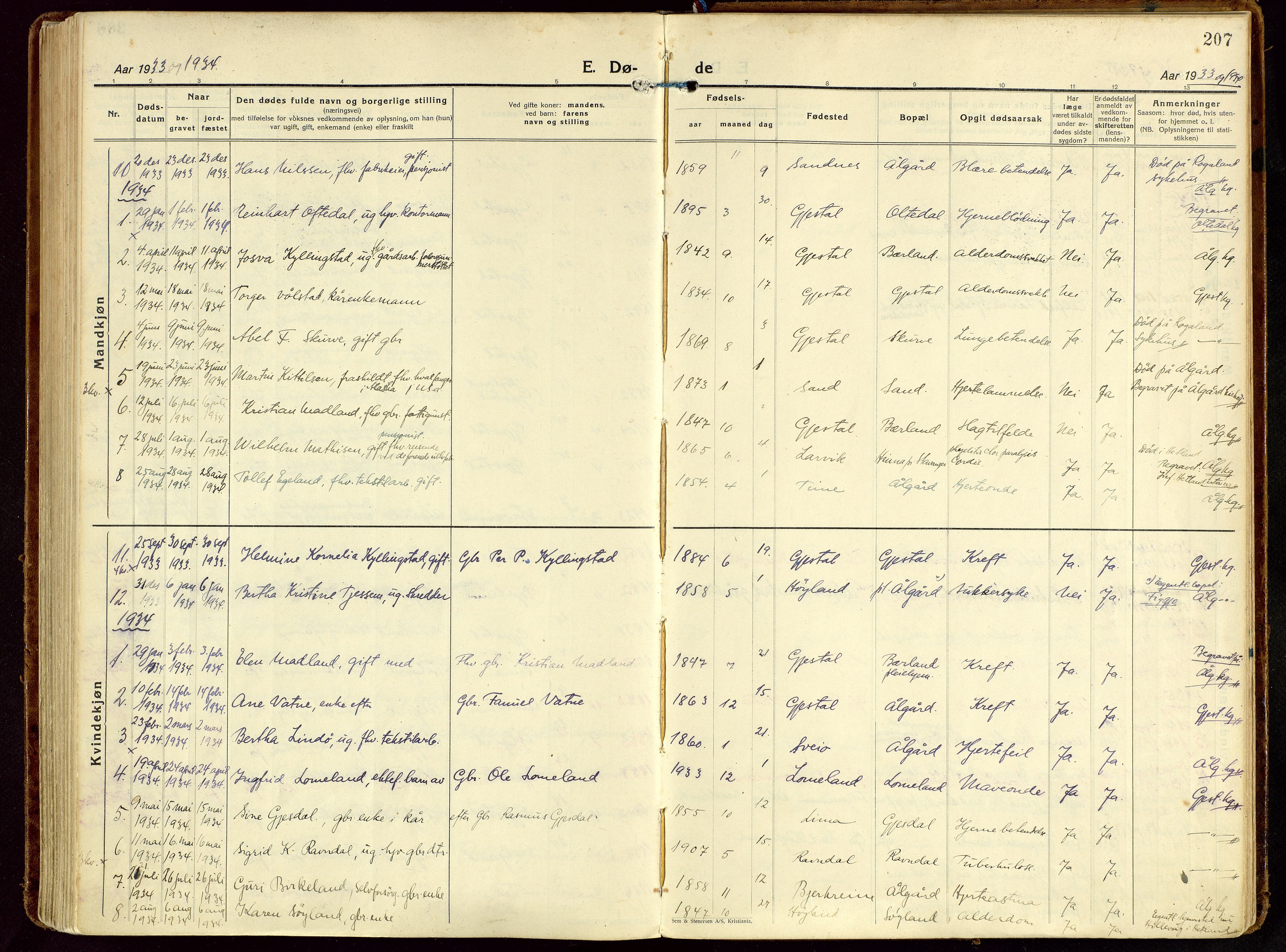 Gjesdal sokneprestkontor, SAST/A-101796/003/O/L0001: Parish register (official) no. A 1, 1925-1949, p. 207