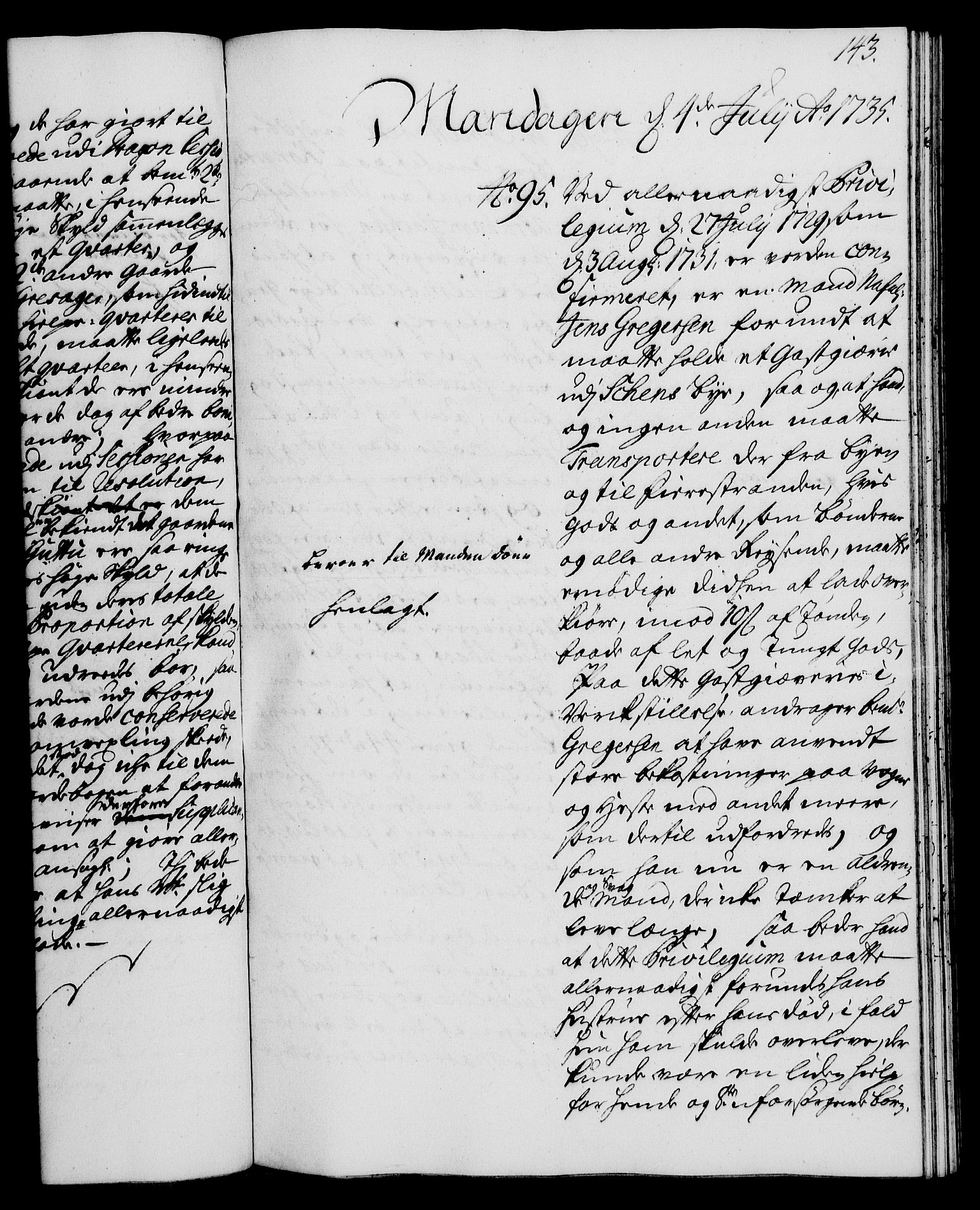 Rentekammeret, Kammerkanselliet, RA/EA-3111/G/Gh/Gha/L0017: Norsk ekstraktmemorialprotokoll (merket RK 53.62), 1735, p. 143