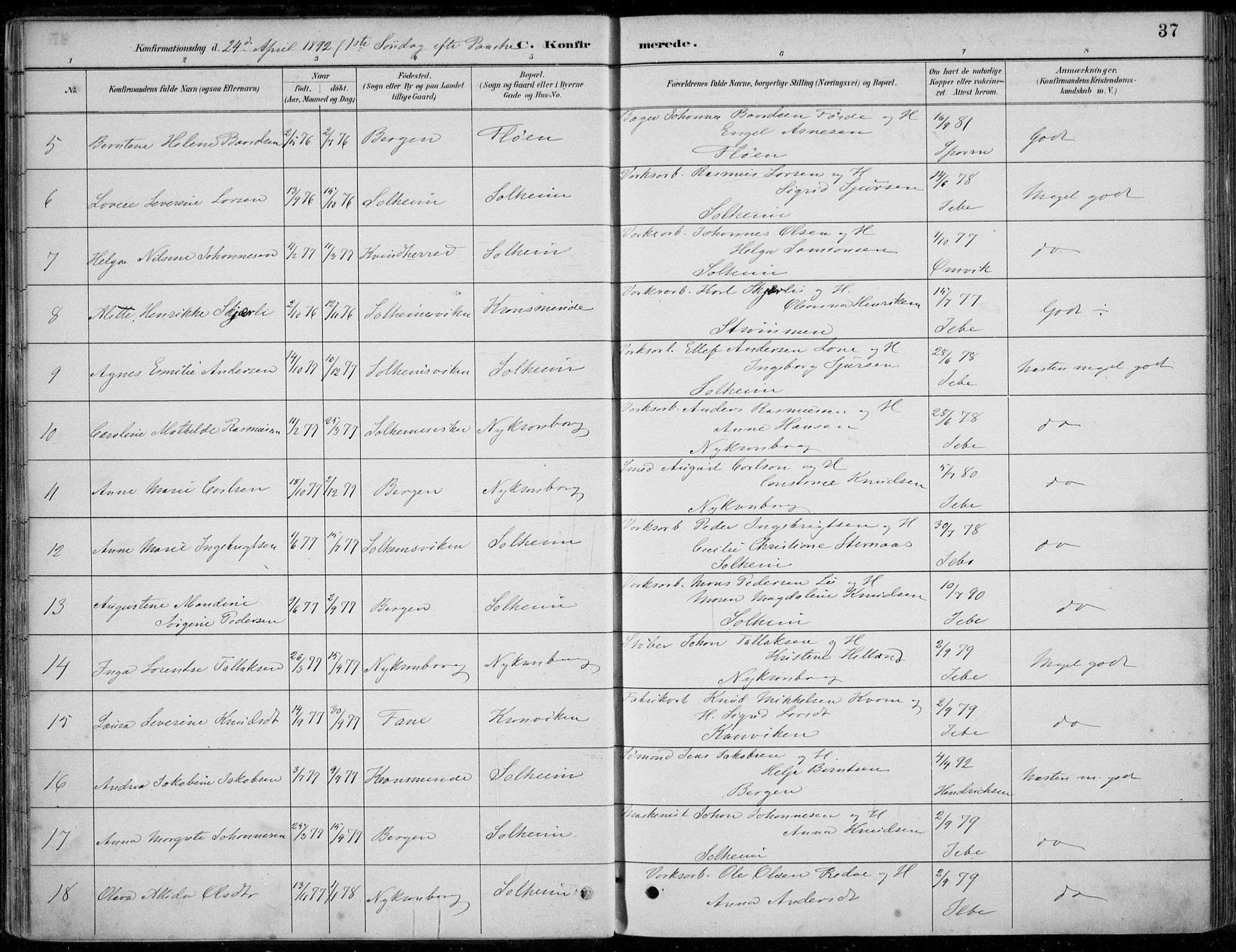 Årstad Sokneprestembete, SAB/A-79301/H/Haa/L0006: Parish register (official) no. B 1, 1886-1901, p. 37