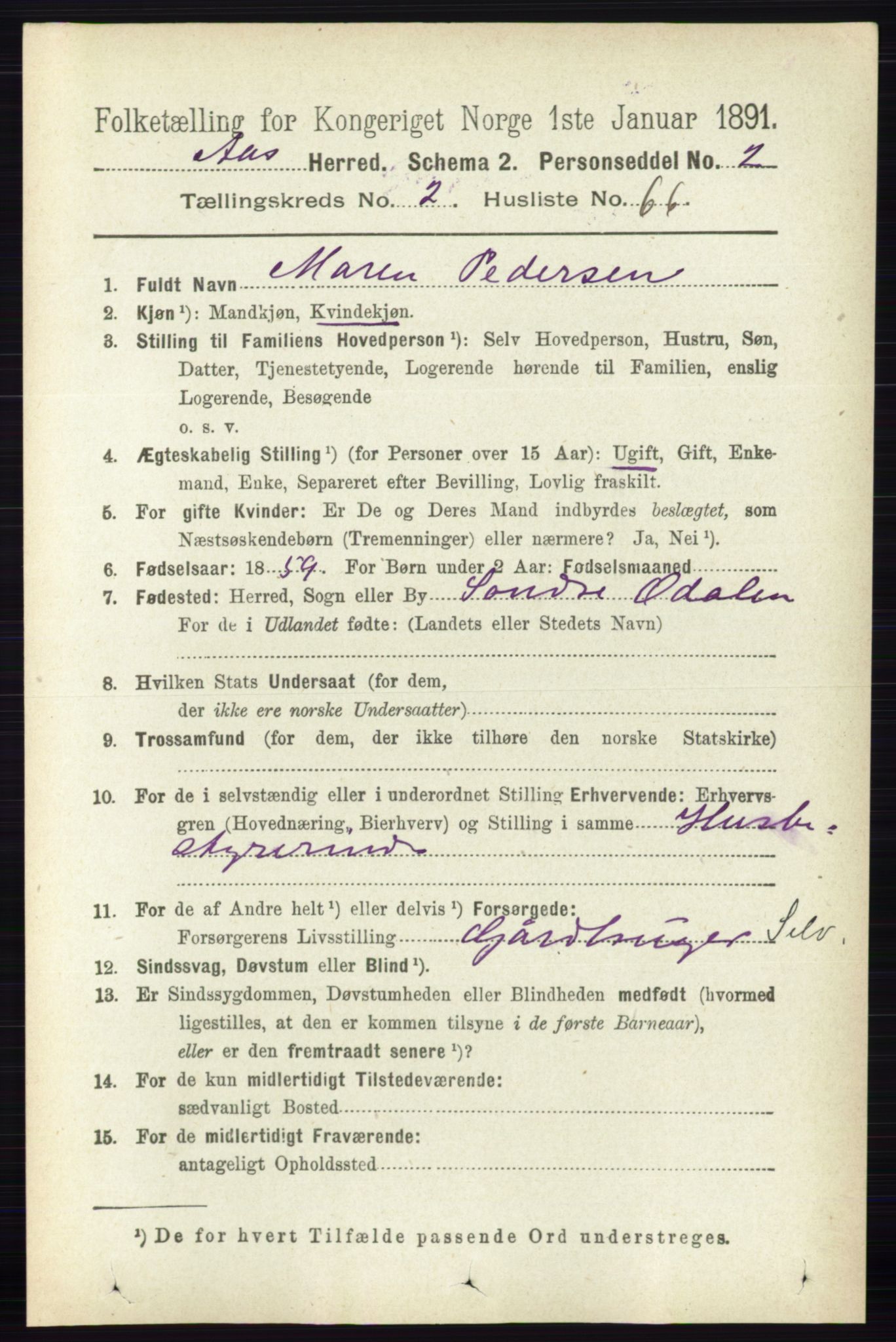 RA, 1891 census for 0214 Ås, 1891, p. 2001