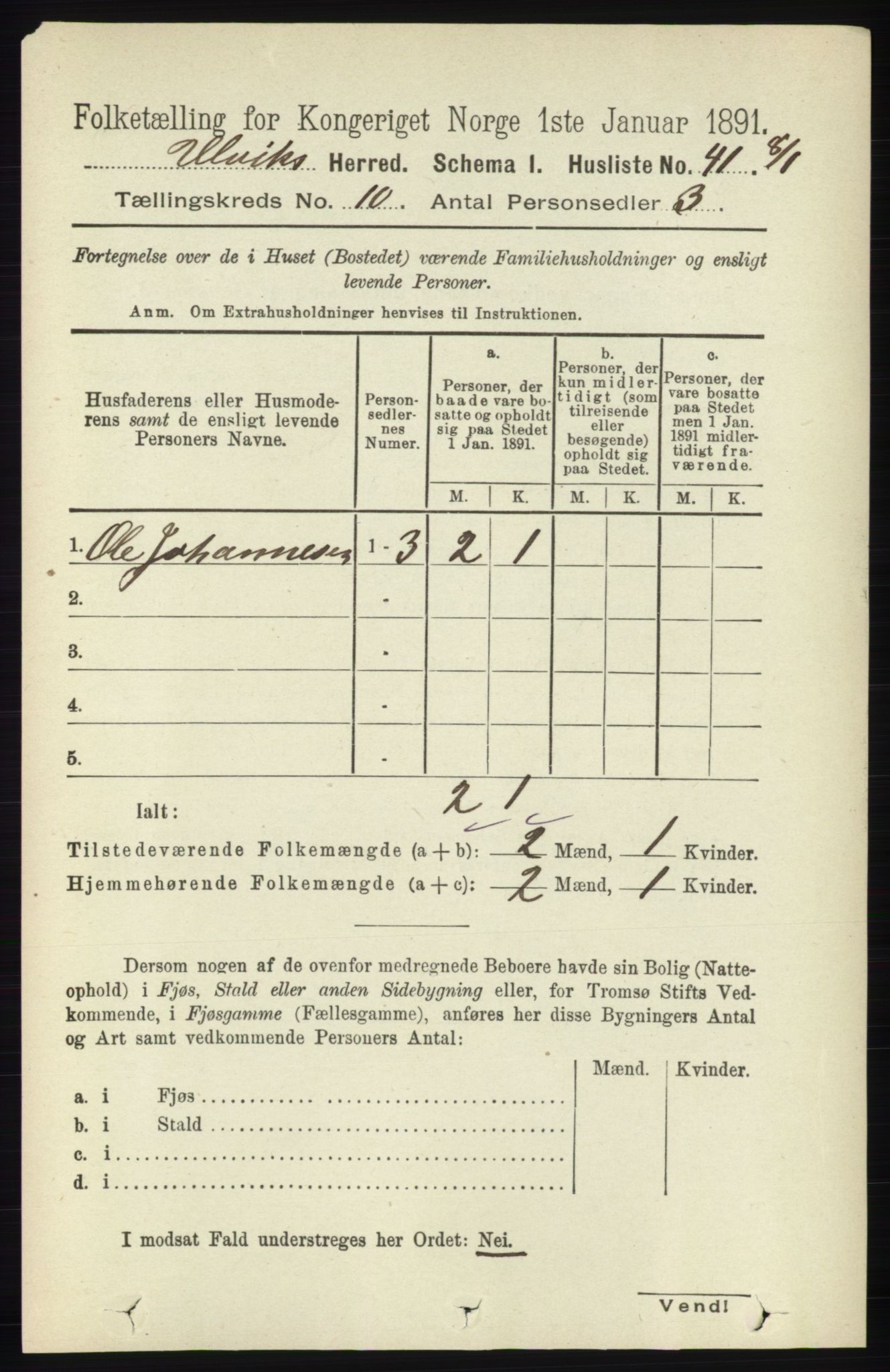 RA, 1891 census for 1233 Ulvik, 1891, p. 3225