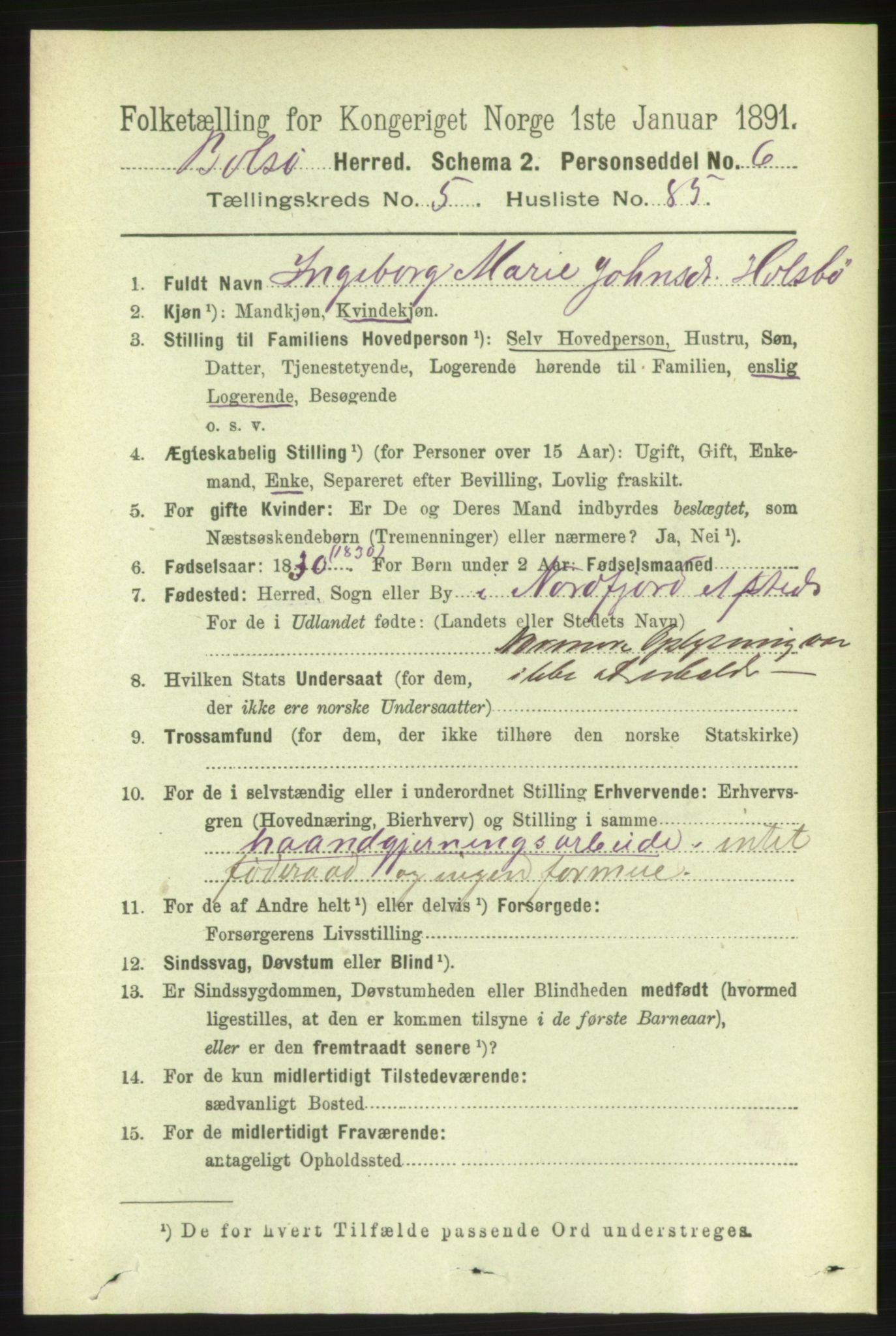 RA, 1891 census for 1544 Bolsøy, 1891, p. 3678