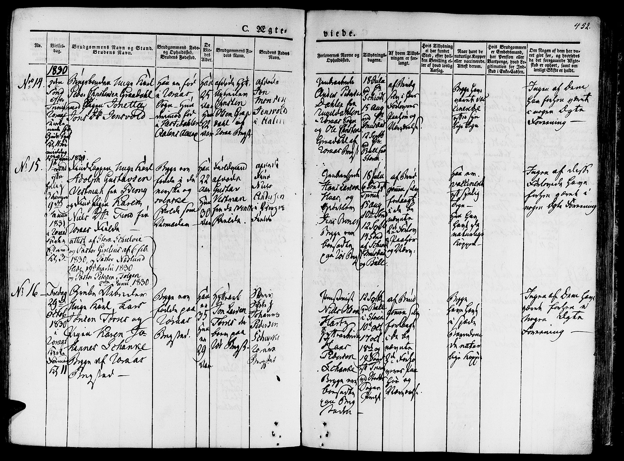 Ministerialprotokoller, klokkerbøker og fødselsregistre - Sør-Trøndelag, AV/SAT-A-1456/681/L0930: Parish register (official) no. 681A08, 1829-1844, p. 452