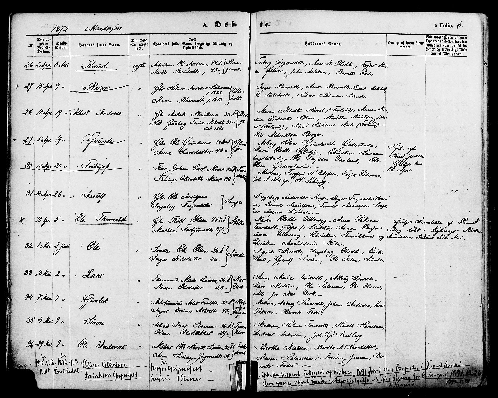 Holt sokneprestkontor, SAK/1111-0021/F/Fa/L0010: Parish register (official) no. A 10, 1872-1885, p. 6