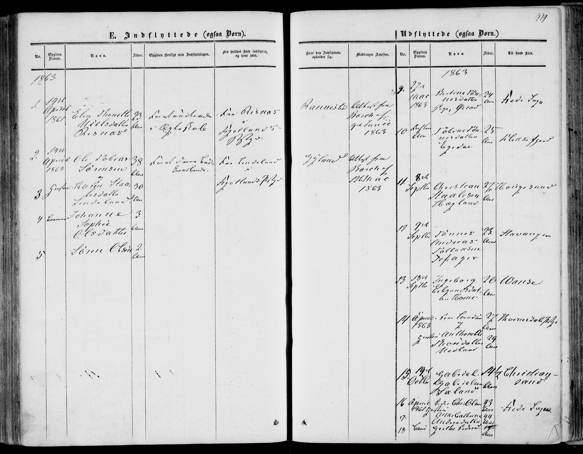 Bakke sokneprestkontor, AV/SAK-1111-0002/F/Fa/Fab/L0002: Parish register (official) no. A 2, 1855-1884, p. 419