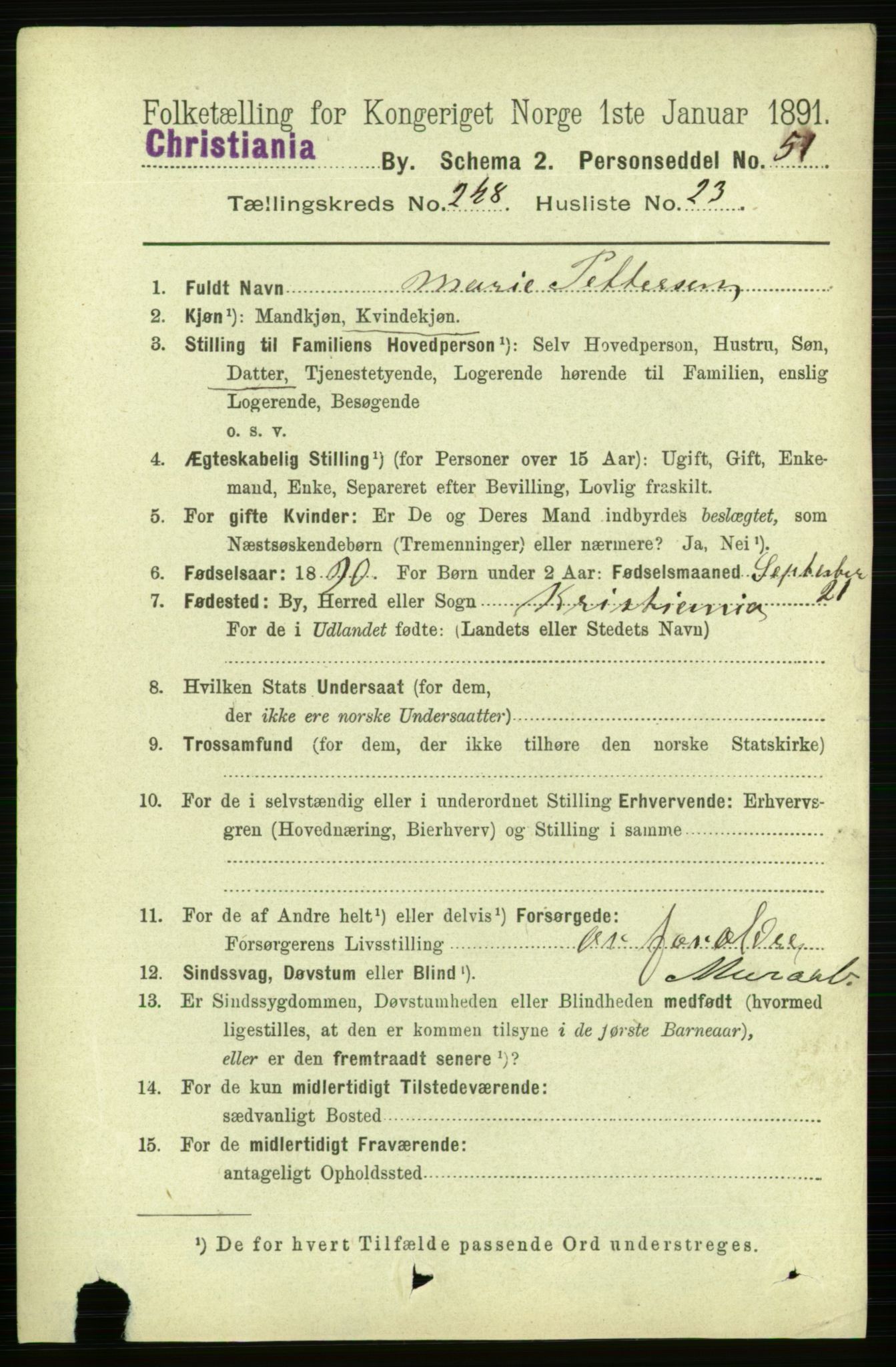 RA, 1891 census for 0301 Kristiania, 1891, p. 152269